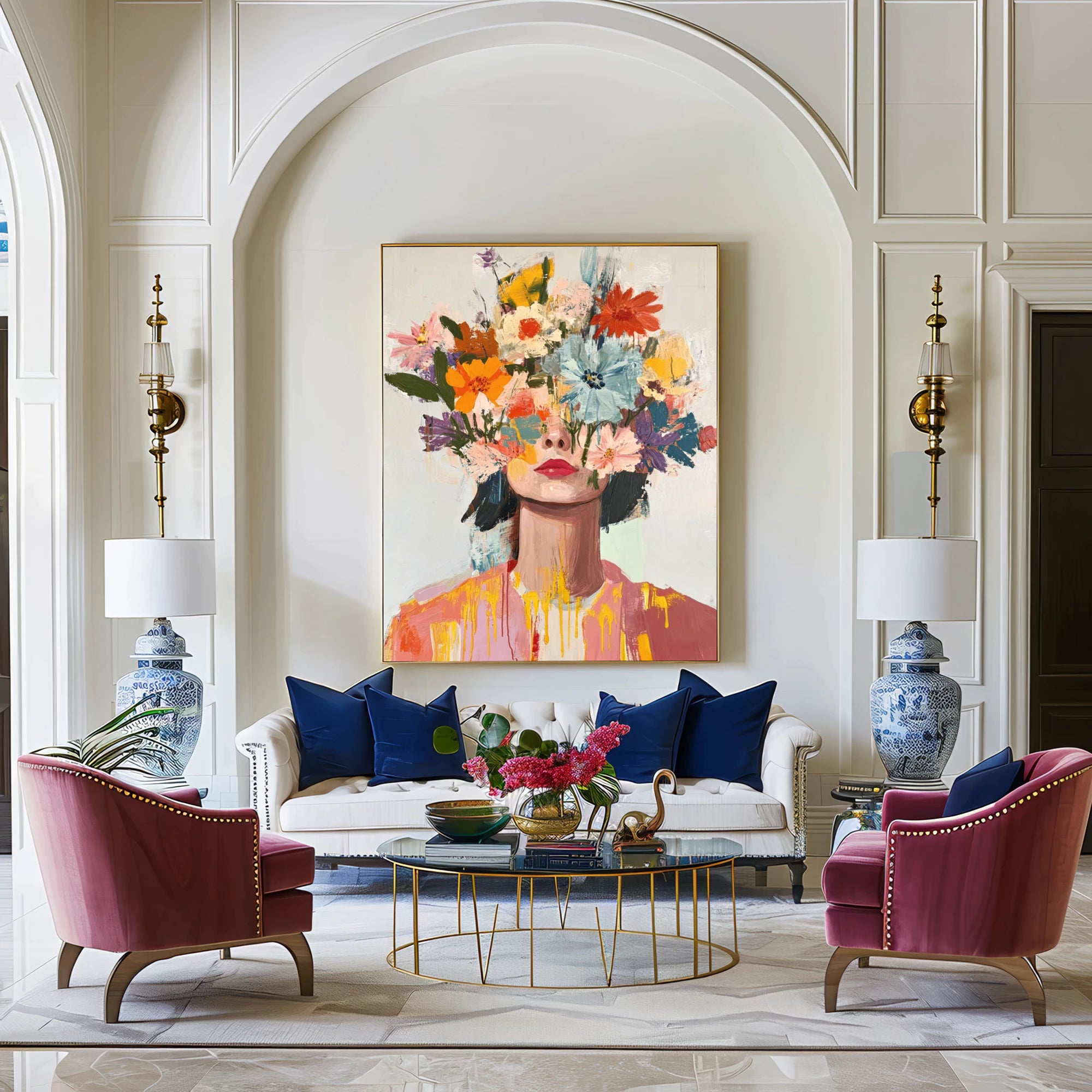 Colorful Floral Headdress Figure Decorative Painting #AB325
