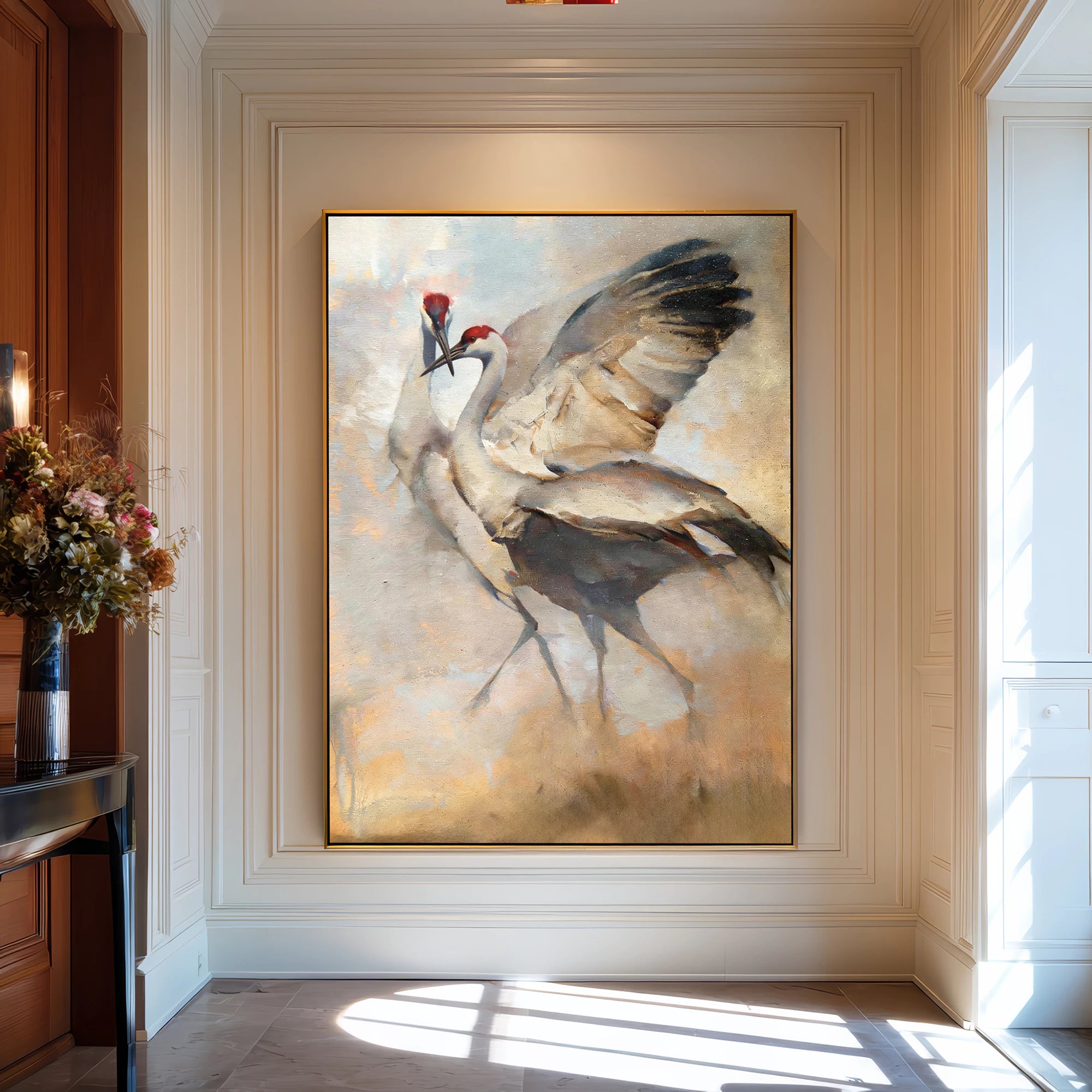 Two Cranes Oil Painting in Warm Earthy Tones #AM131