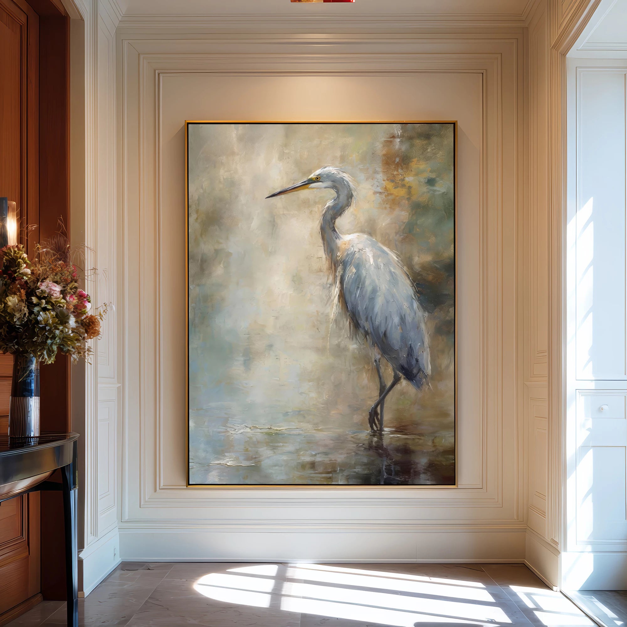 Wabi-Sabi Heron Oil Painting #AM132