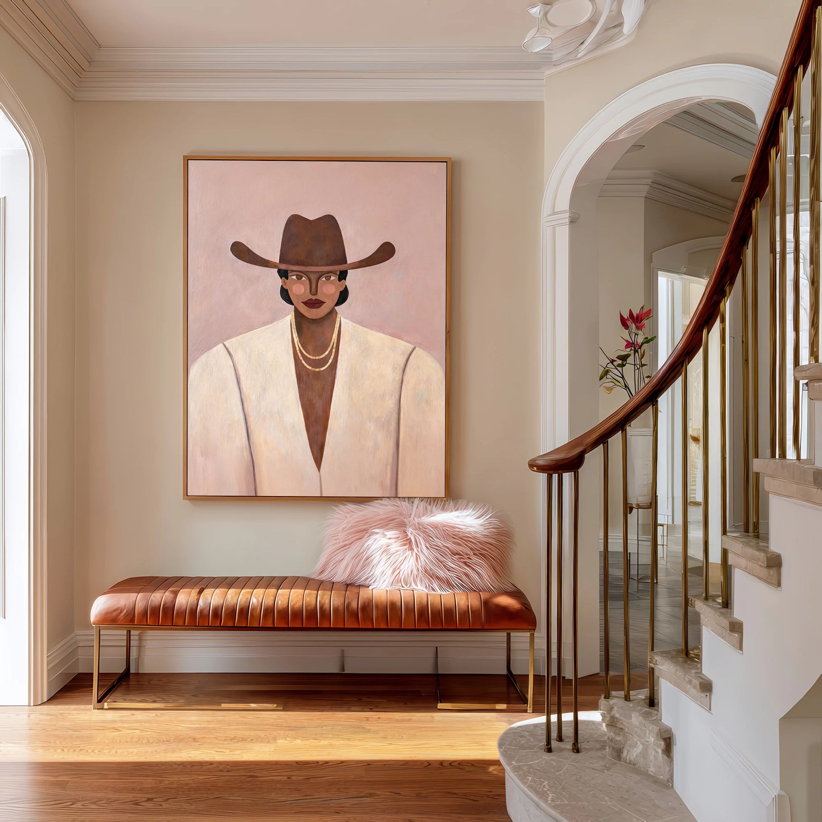 Western Cowgirl Hat Portrait Oil Painting #AB318