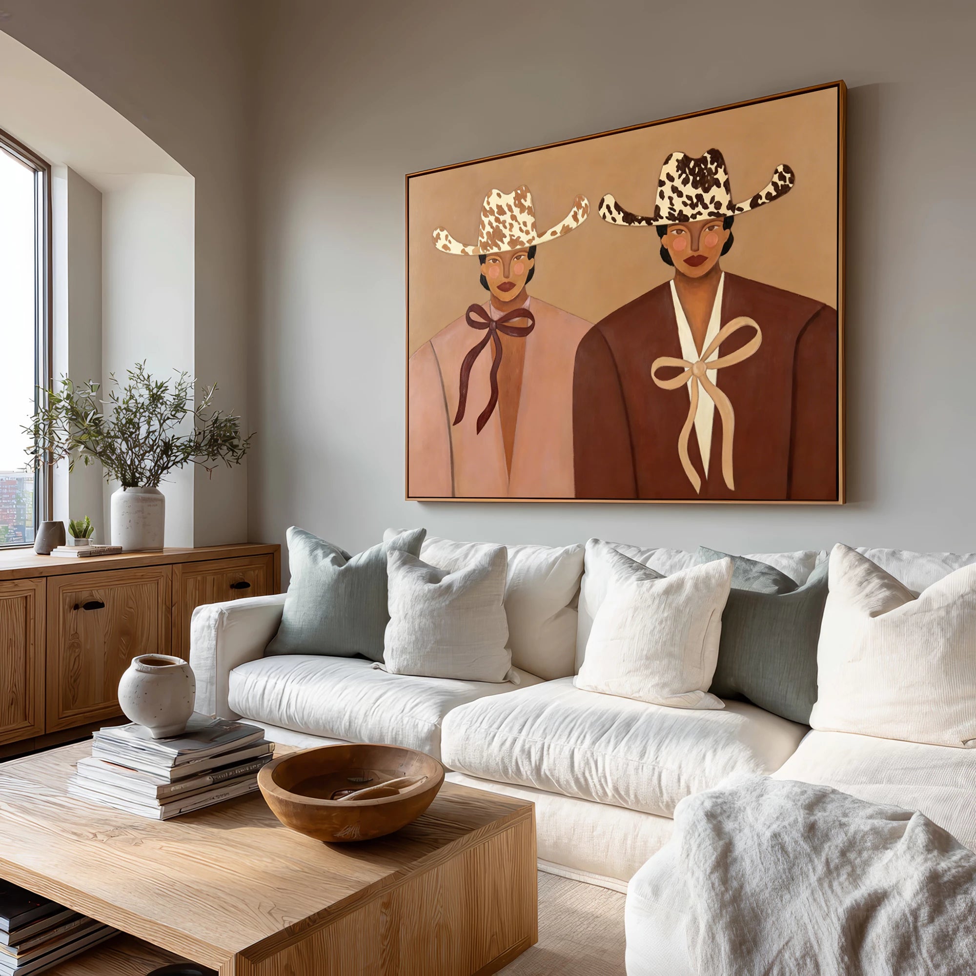 Minimalist Earth Tone Stylized Cowgirl Wall Art #AB623