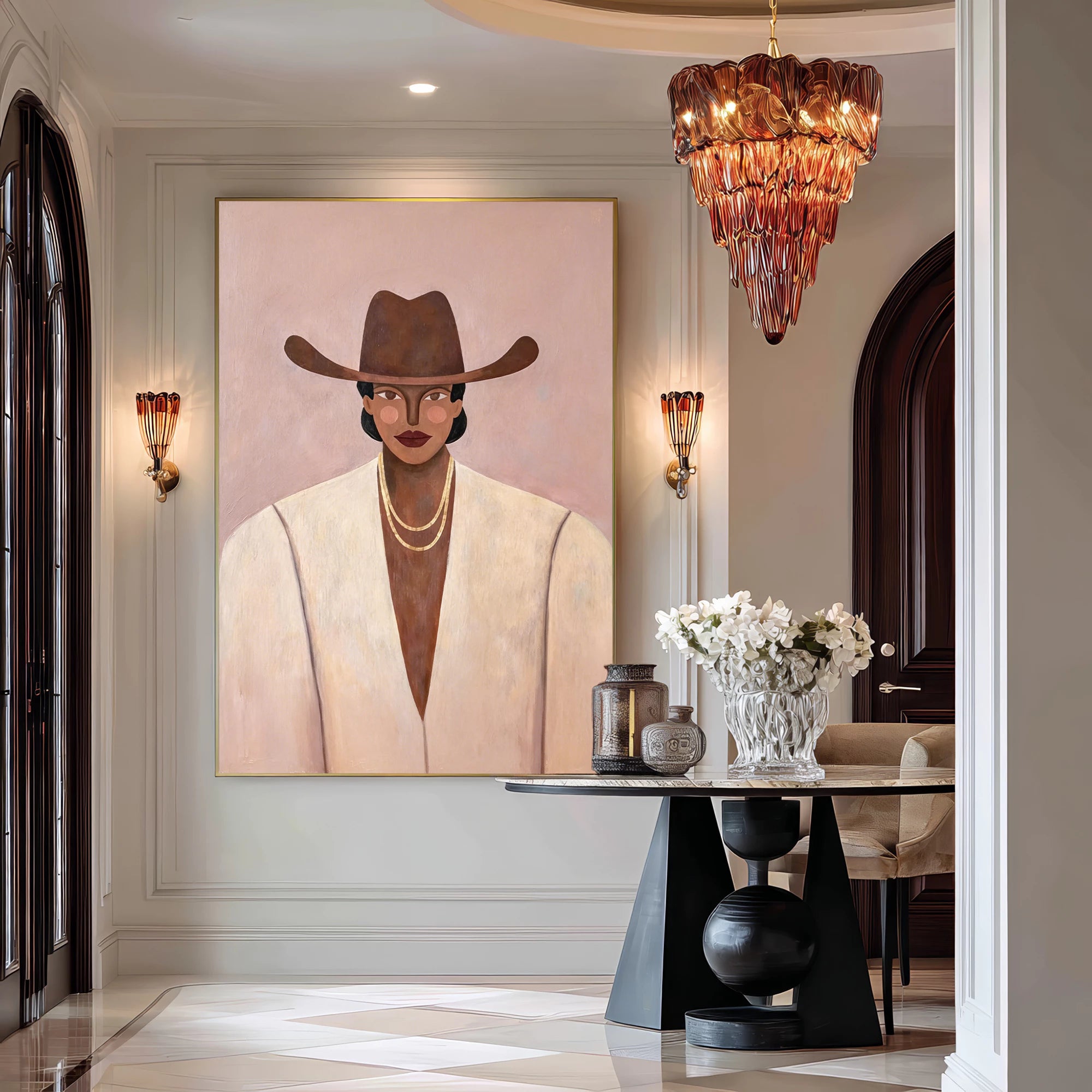 Western Cowgirl Hat Portrait Oil Painting #AB318