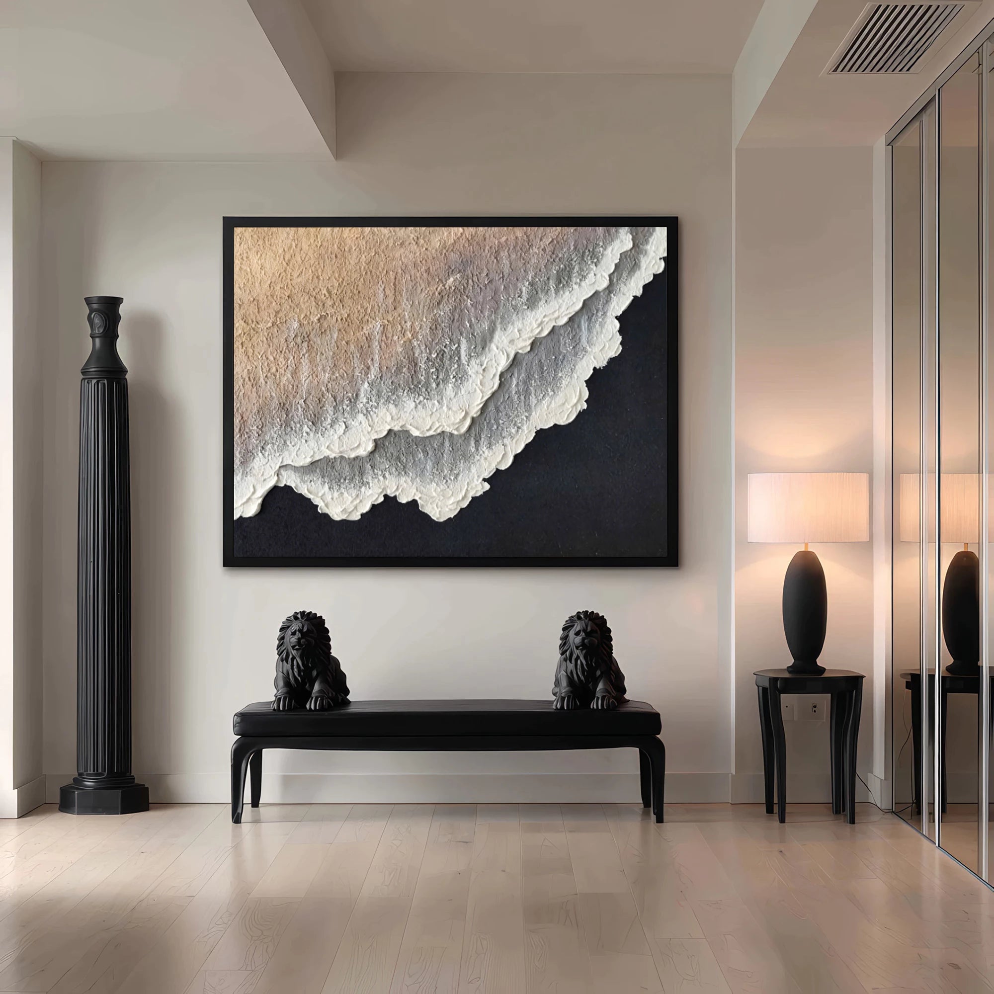 Neutral Tones Ocean Wave Textured Oil Painting #SK43