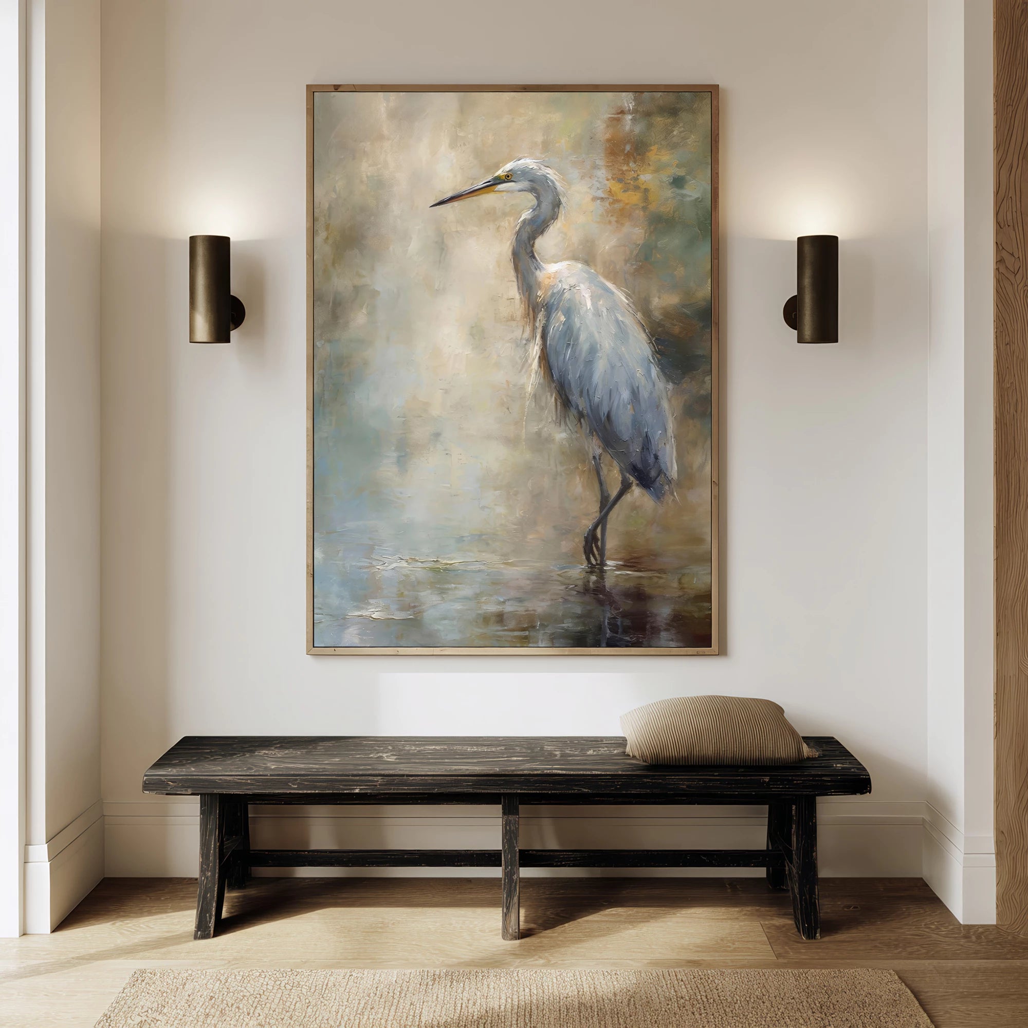 Wabi-Sabi Heron Oil Painting #AM132