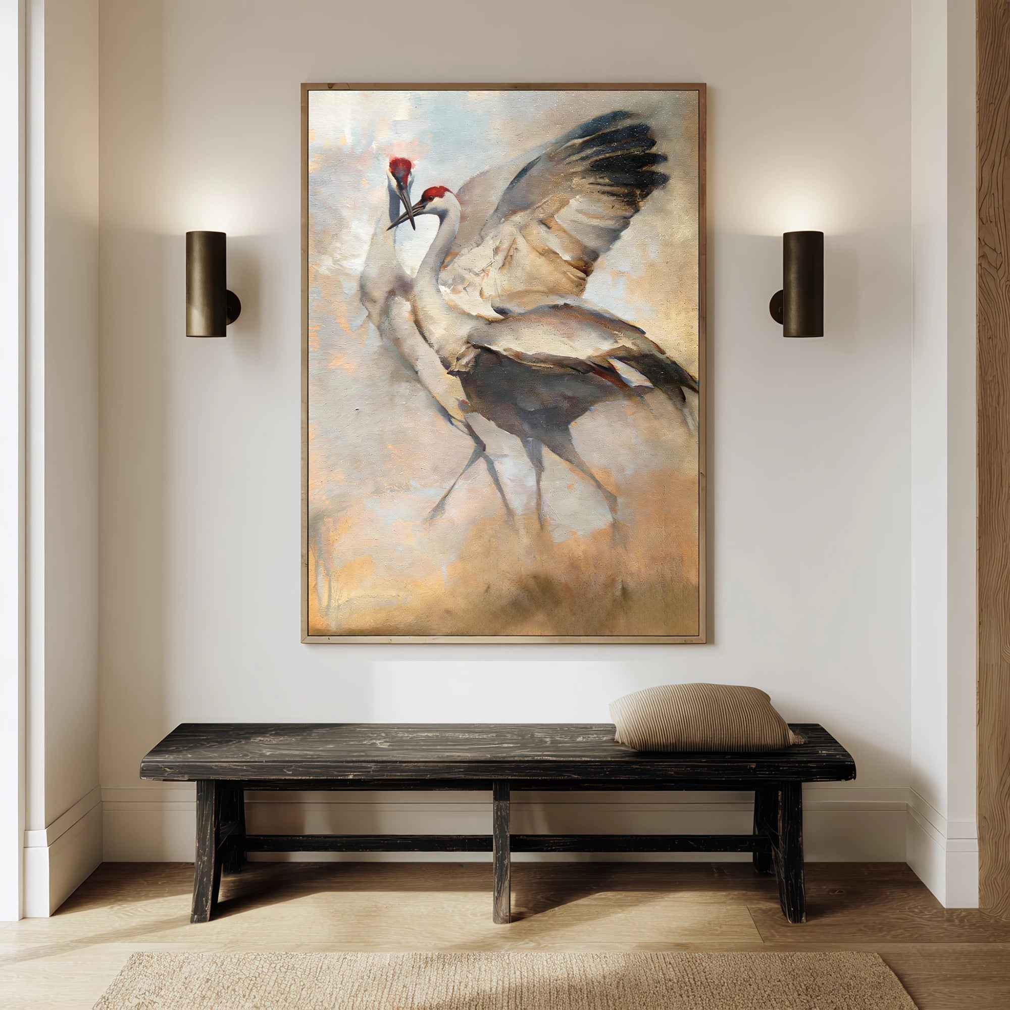 Two Cranes Oil Painting in Warm Earthy Tones #AM131