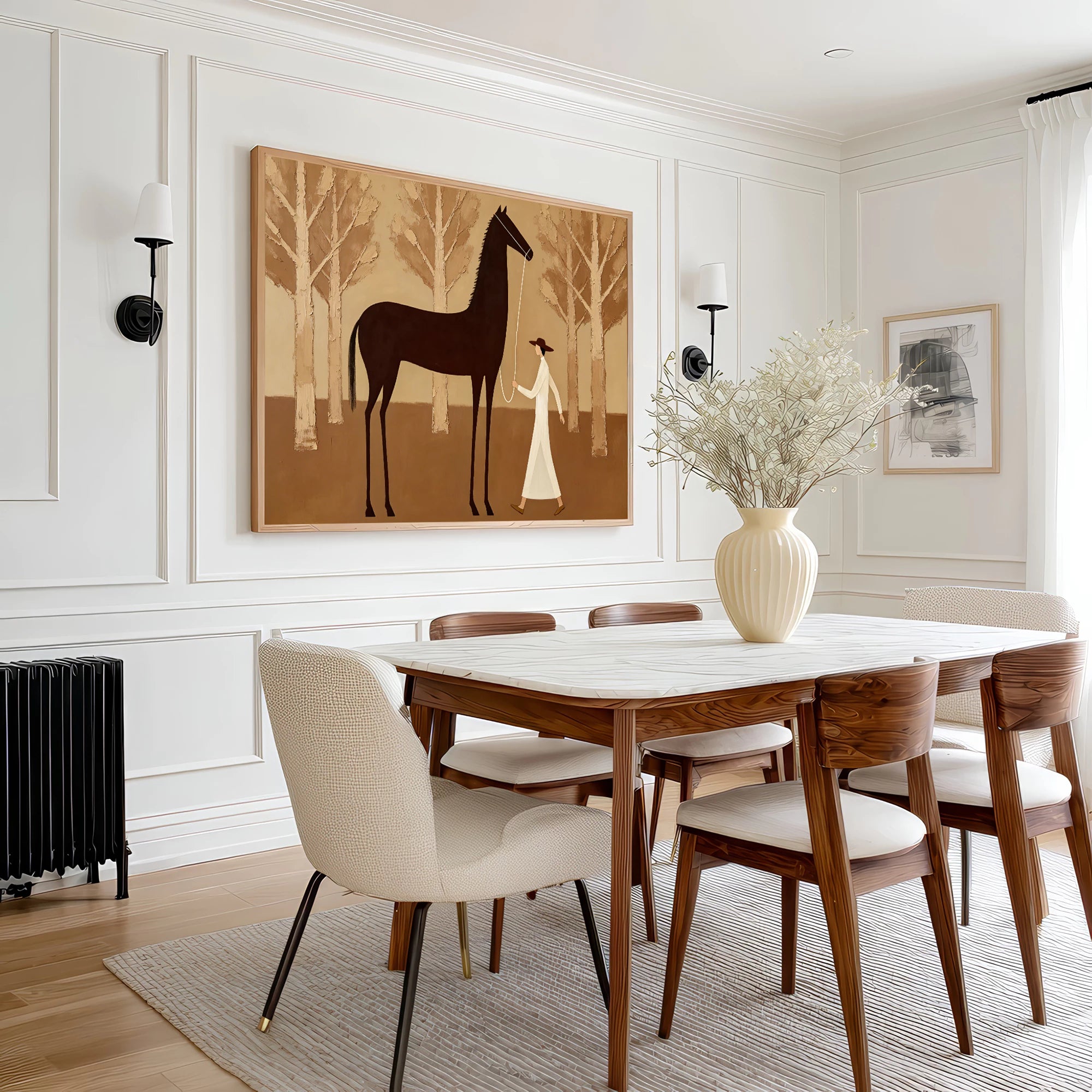 Contemporary Neutral Tone Forest Horse Oil Painting #AB626
