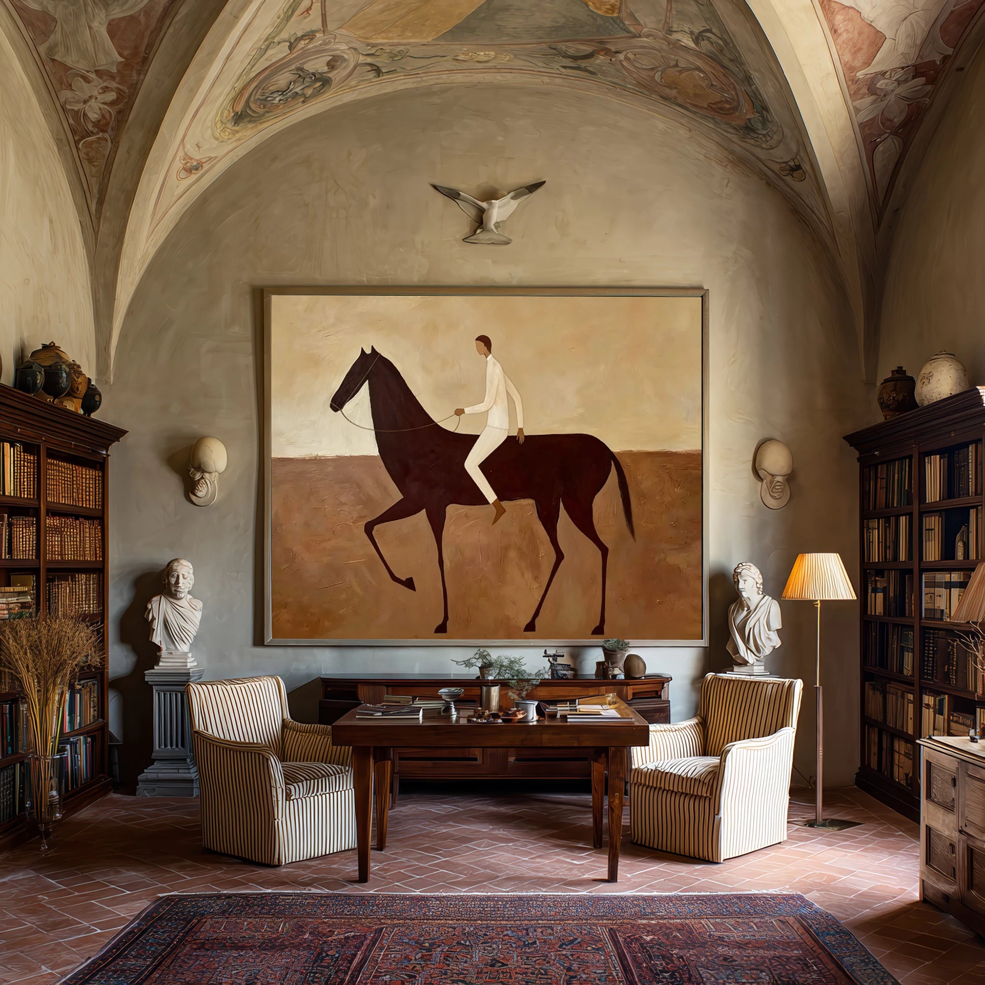 Warm Brown & Cream Horse Rider Oil Painting #AB624
