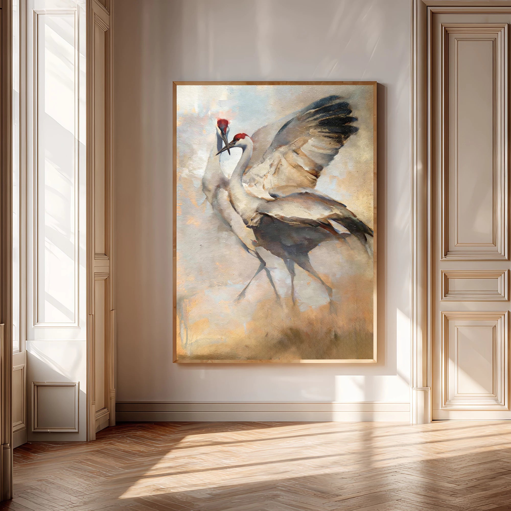 Two Cranes Oil Painting in Warm Earthy Tones #AM131