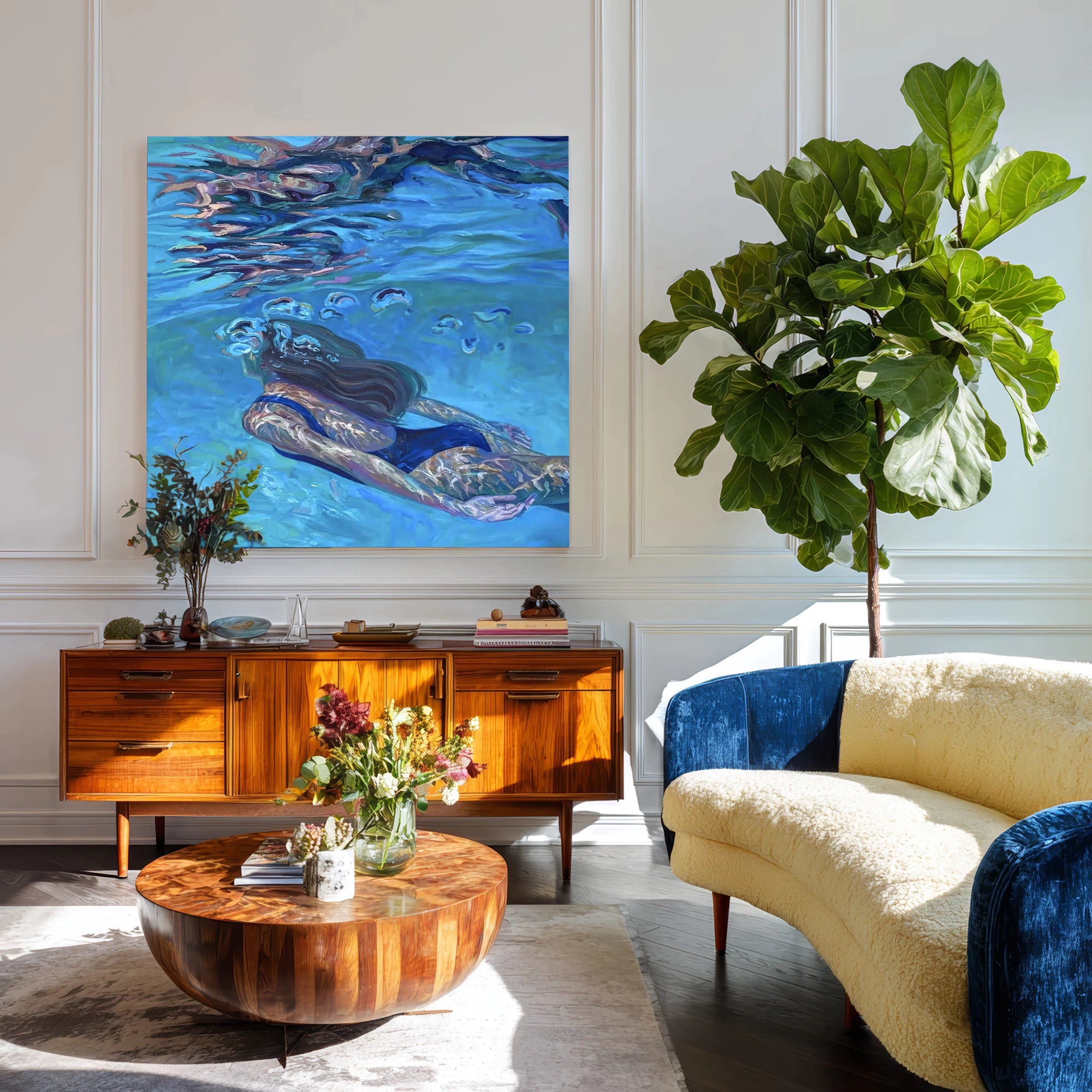 Modern Swimming Woman Oil Painting #AB329