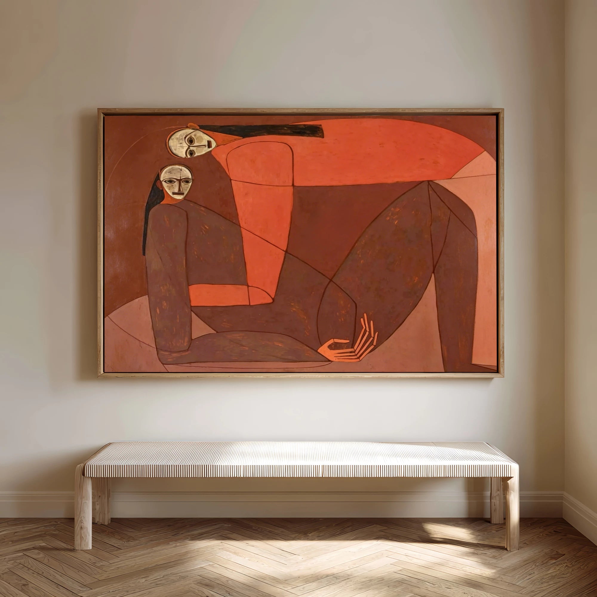 Warm Brown Abstract Figure Cubist Oil Painting #AB621