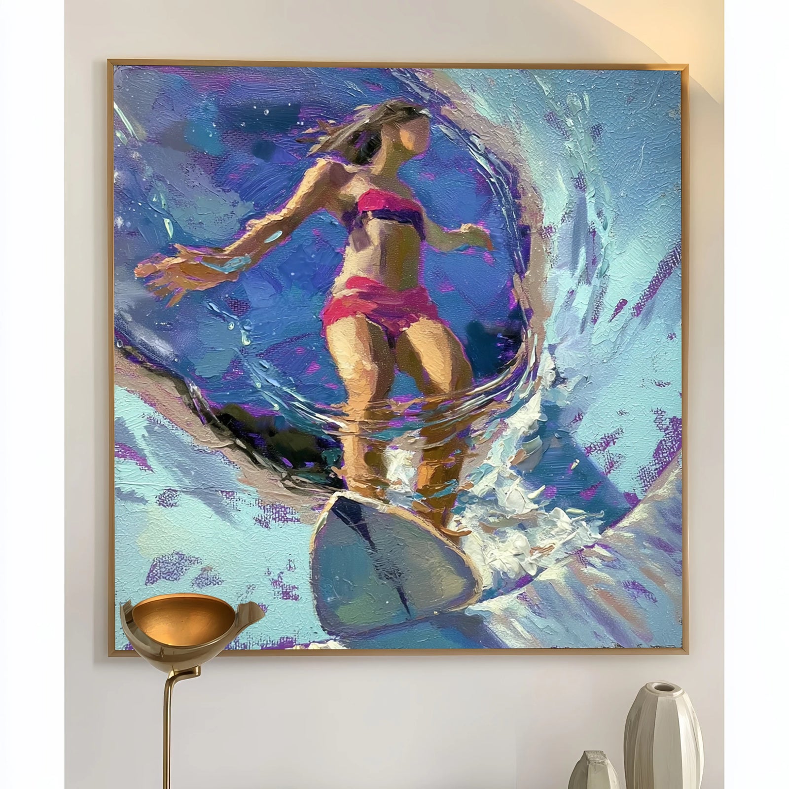 Modern Surfing Woman Oil Painting #AB330