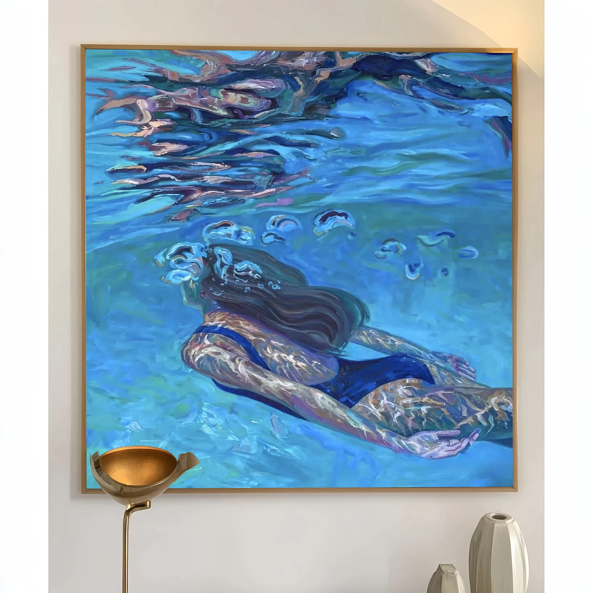 Modern Swimming Woman Oil Painting #AB329