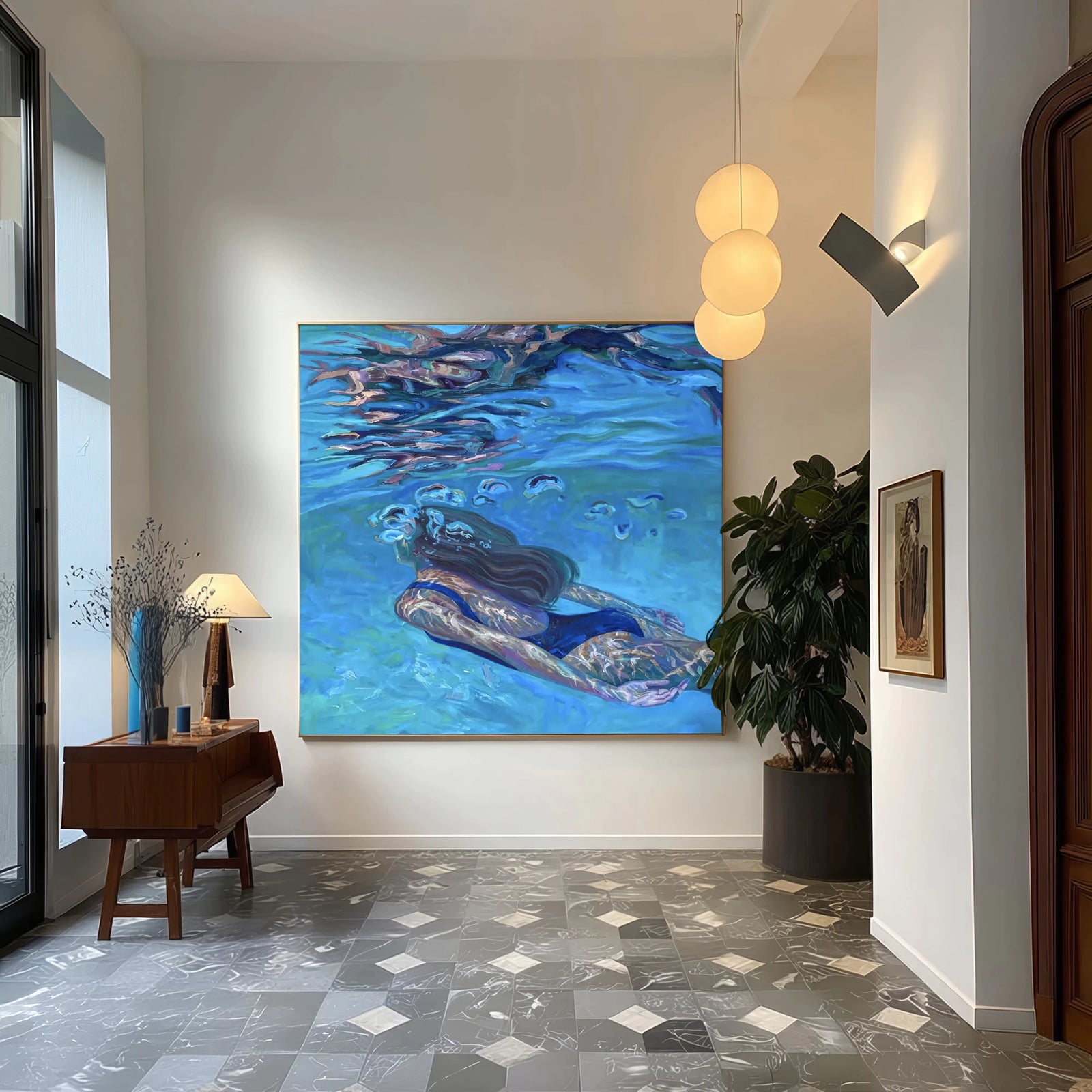 Modern Swimming Woman Oil Painting #AB329