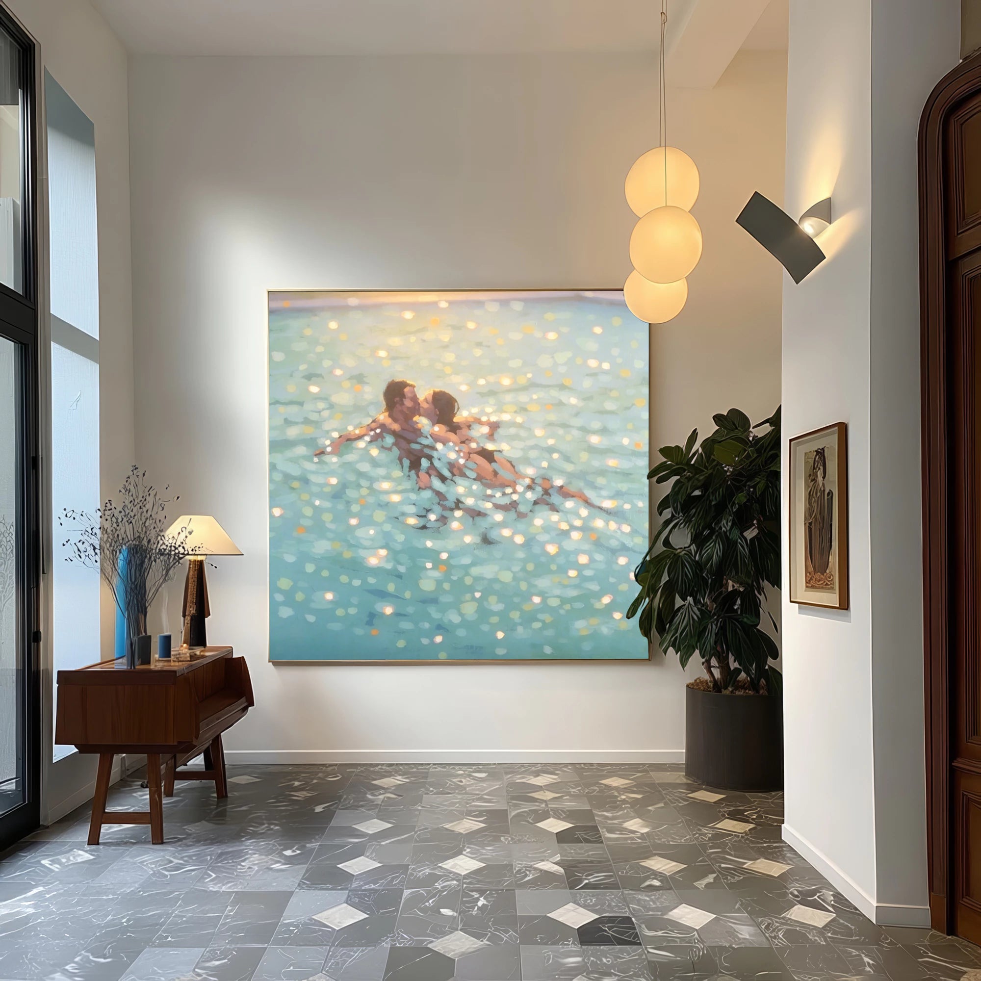 Couple in Swimming Pool Oil Painting #AB331