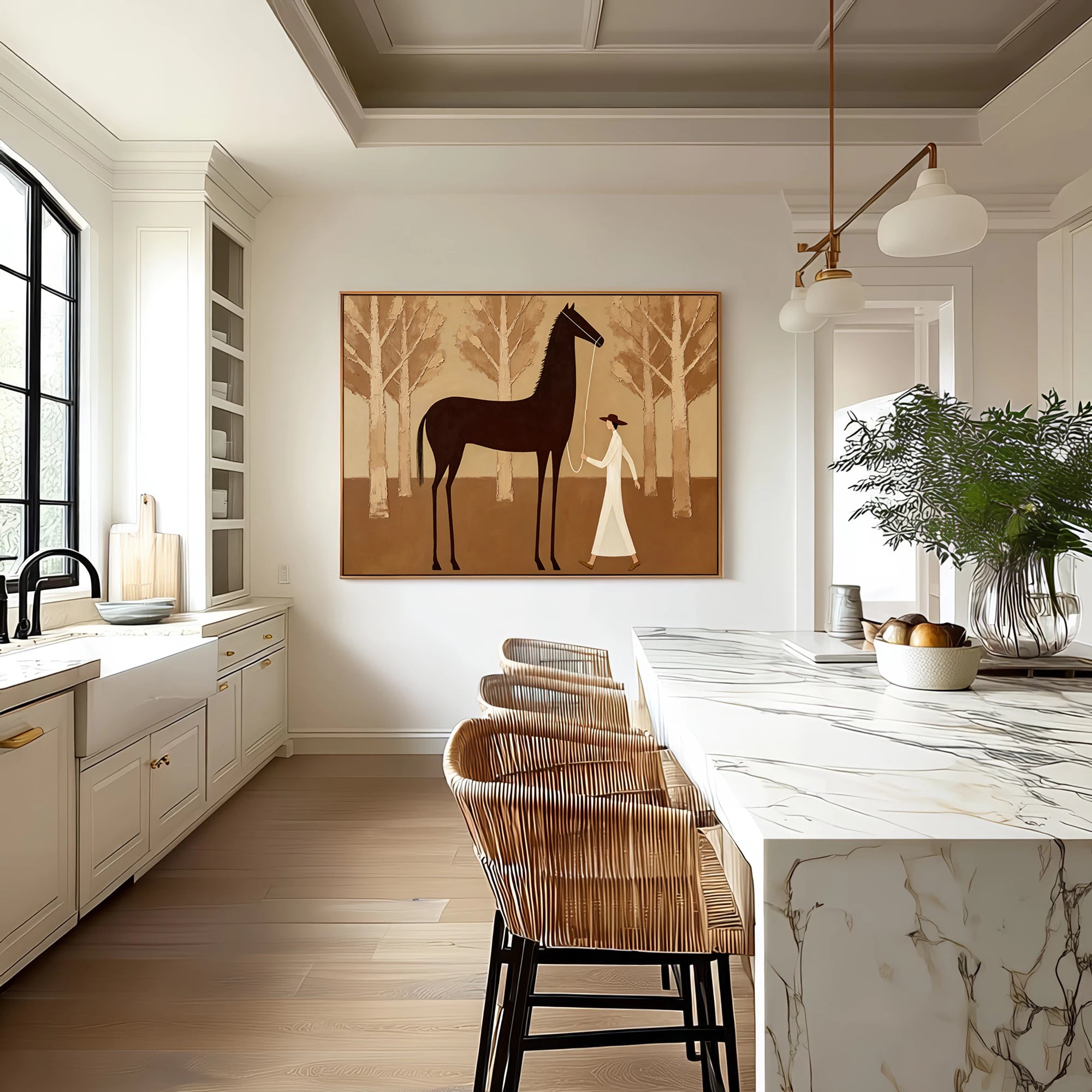 Contemporary Neutral Tone Forest Horse Oil Painting #AB626