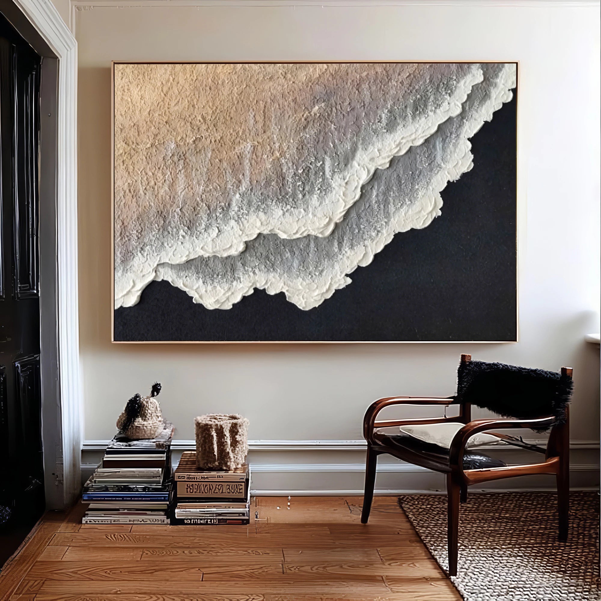 Neutral Tones Ocean Wave Textured Oil Painting #SK43