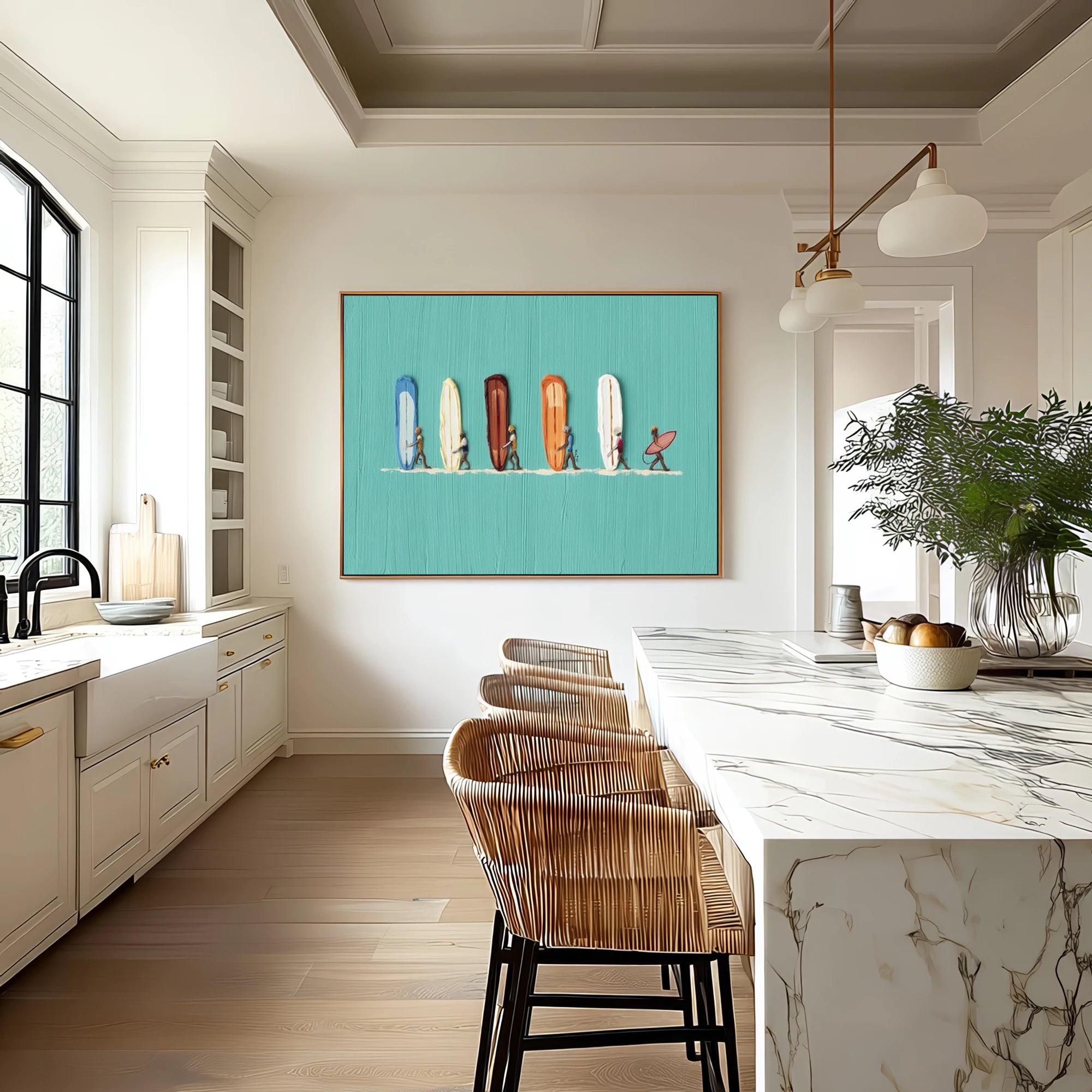 Turquoise Surfboard Lineup Oil Painting #SK41