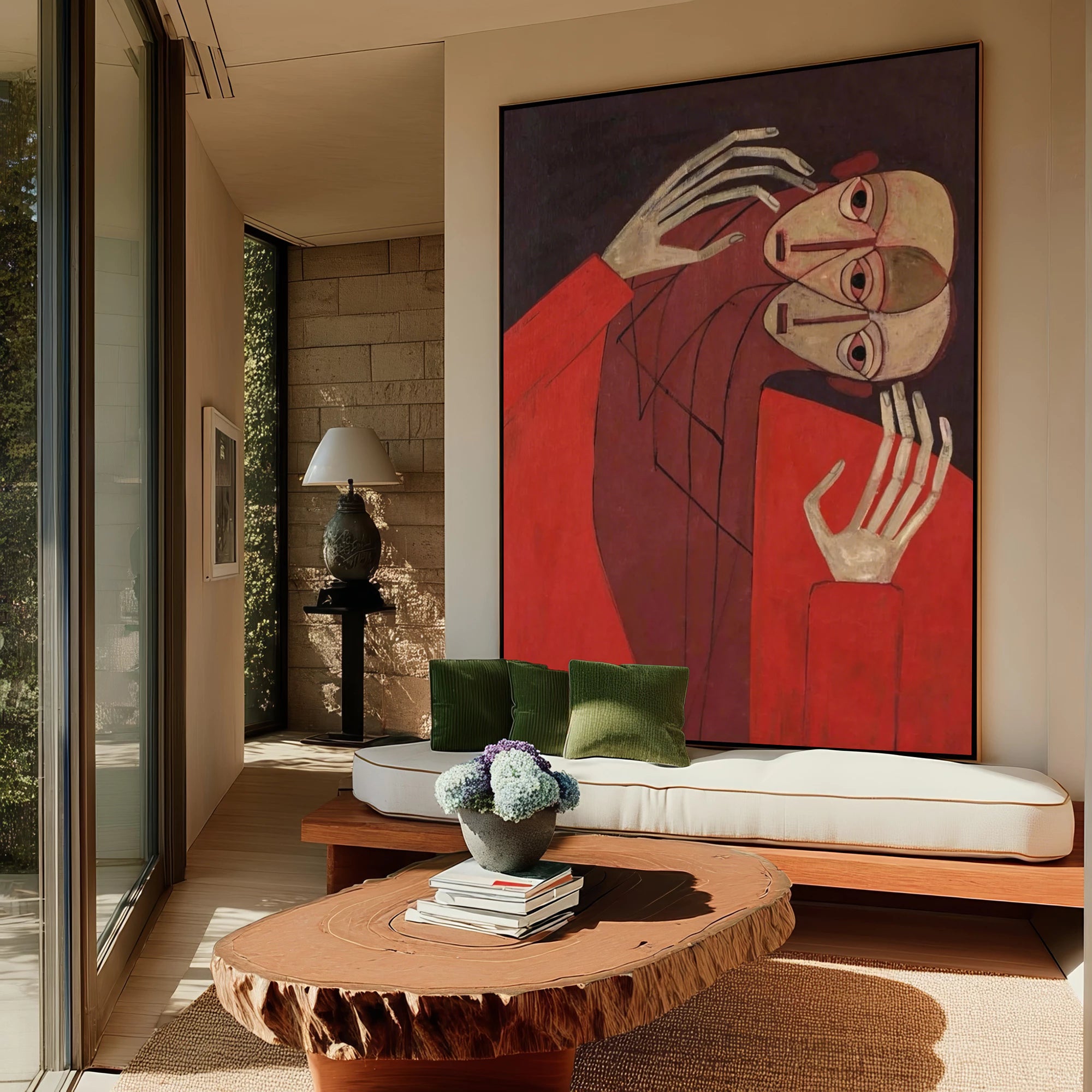 Hand-Painted Red Cubist Abstract Figure Oil Painting #AB163