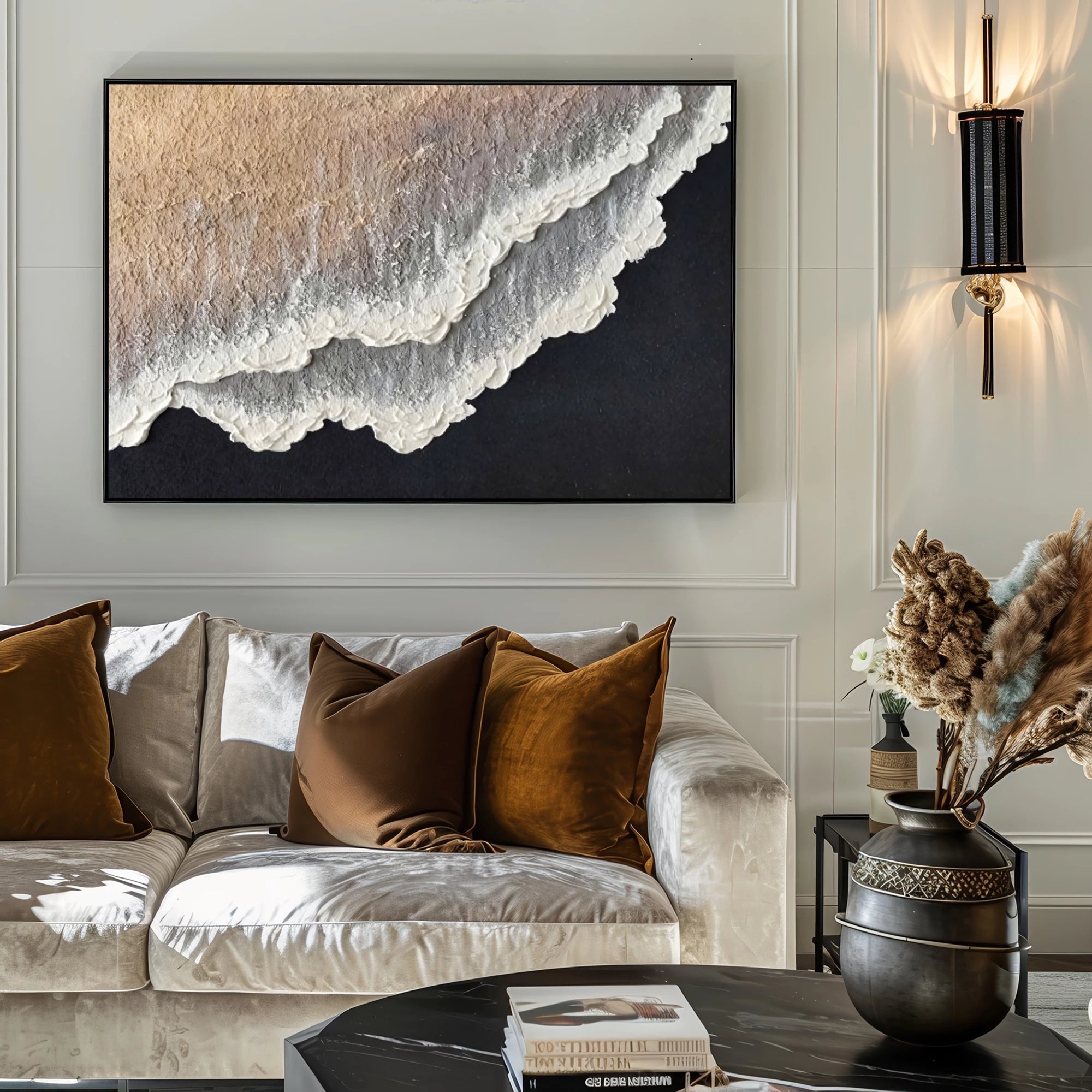 Neutral Tones Ocean Wave Textured Oil Painting #SK43