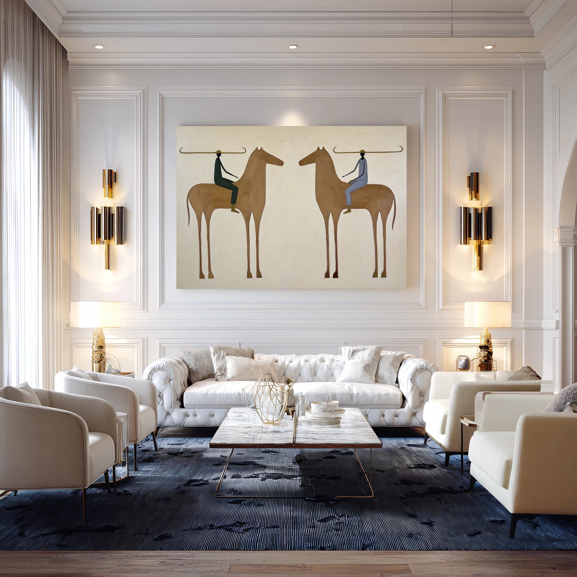 Contemporary Neutral Abstract Horse Oil Painting #AB611