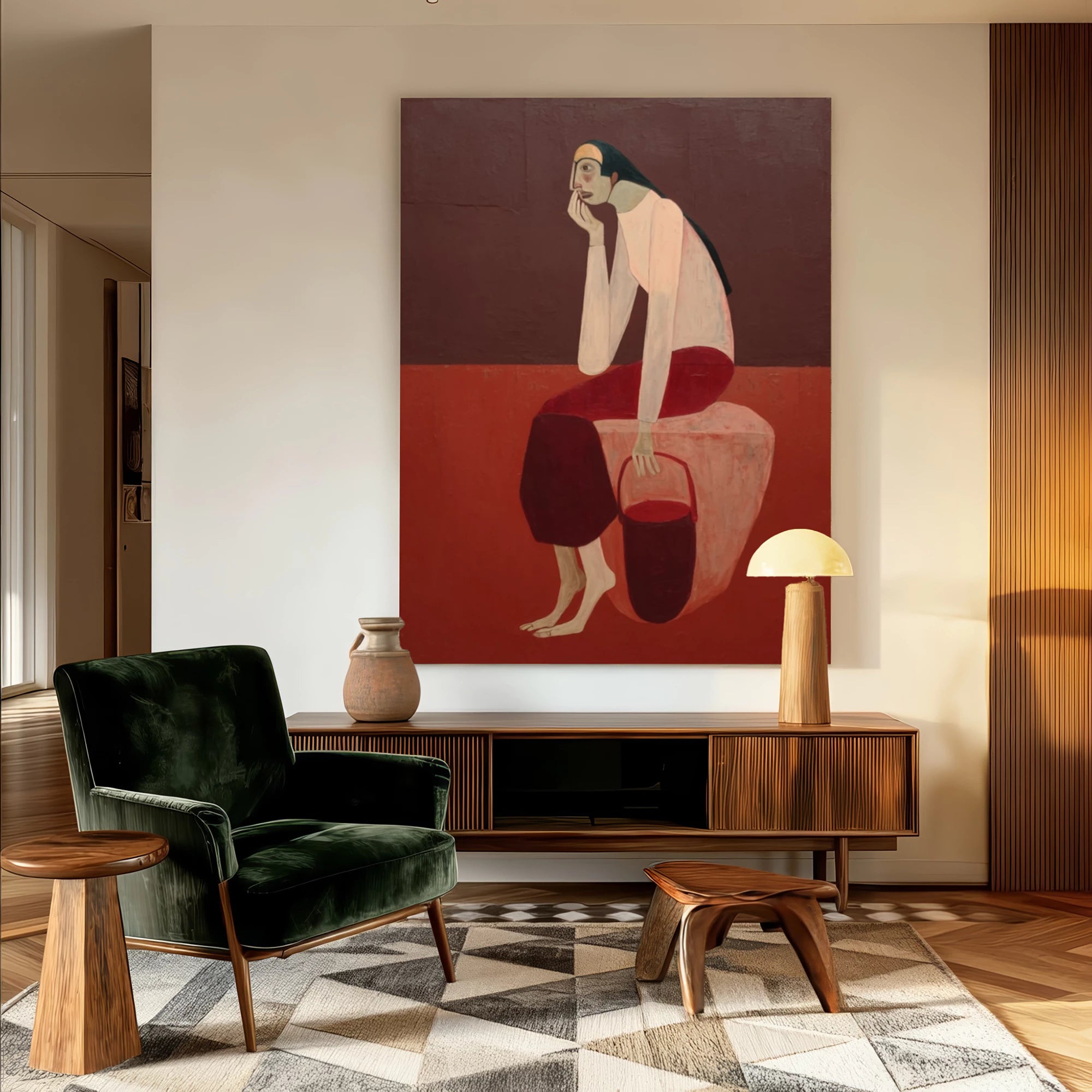 Modern Abstract Red Tones Woman Portrait Oil Painting #AB317
