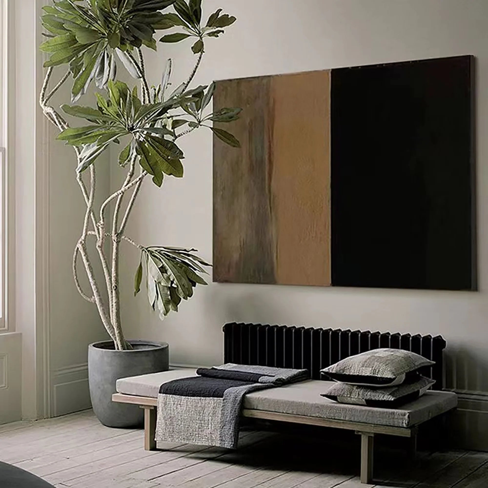 Minimalist Neutral Color Block Abstract Oil Painting #JM93
