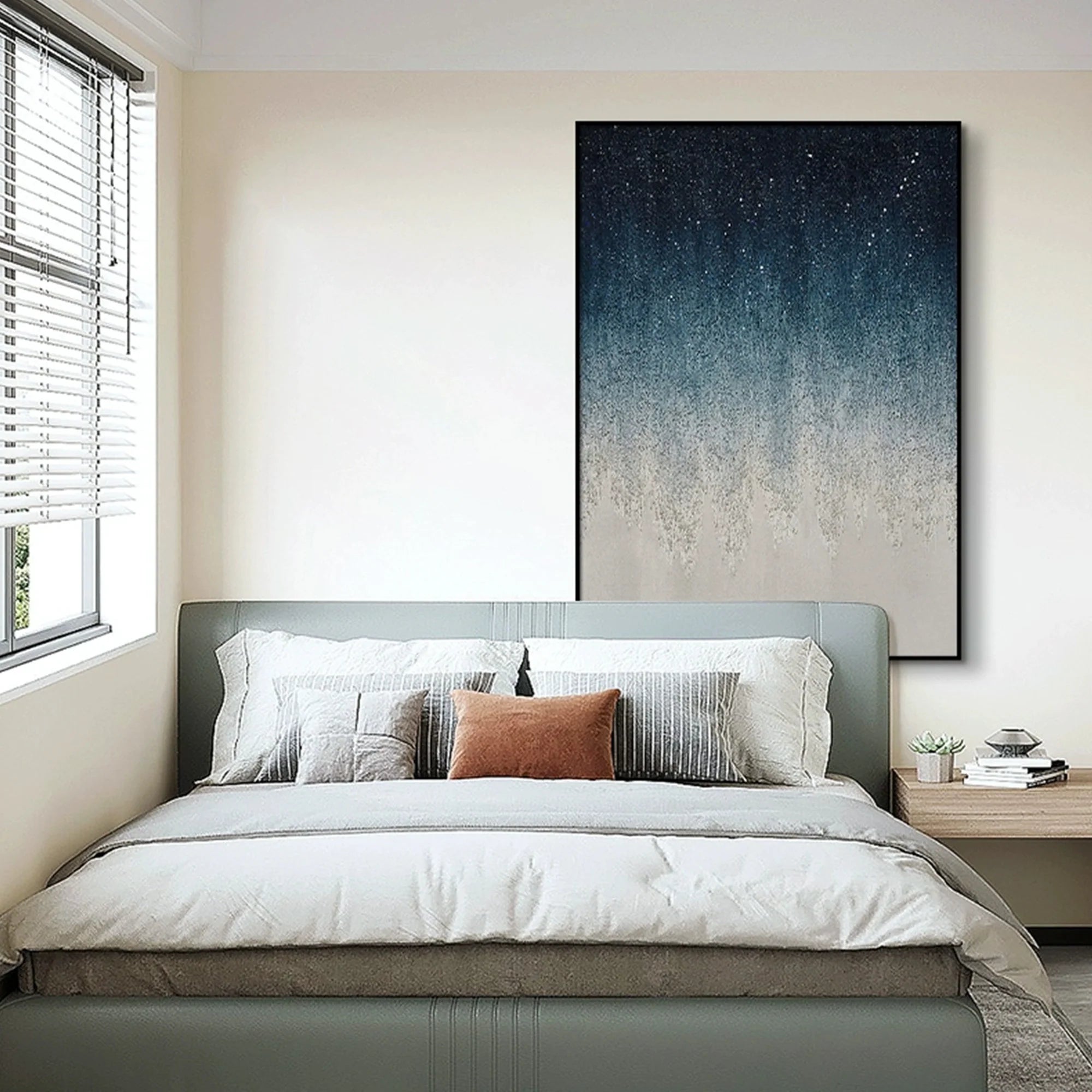 Blue Starry Sky Abstract Oil Painting, Hand-painted #MZ356
