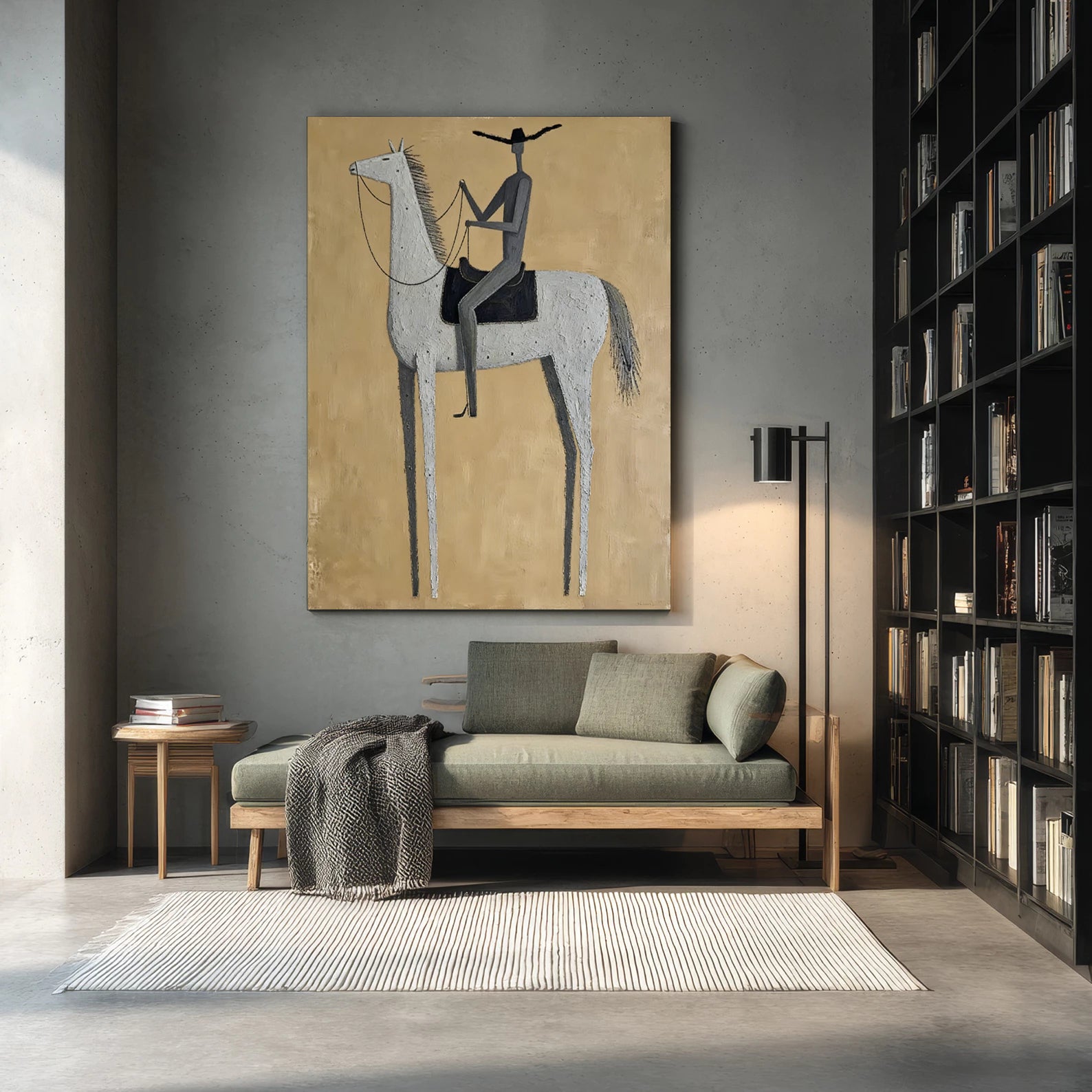 Minimalist Grey Horse Rider Wall Art #AB559