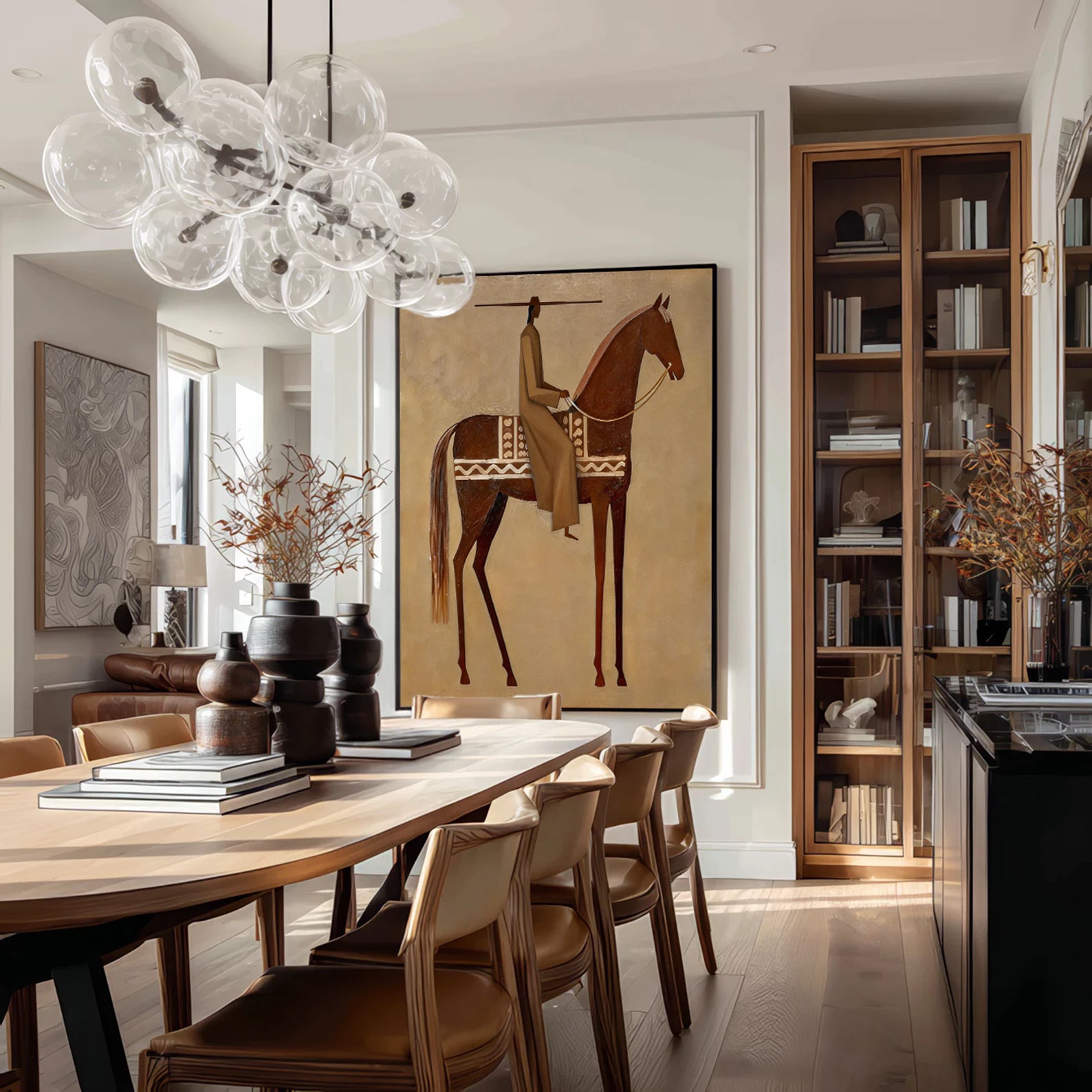 Minimalist Chestnut Horse & Figure Wall Art #AB560