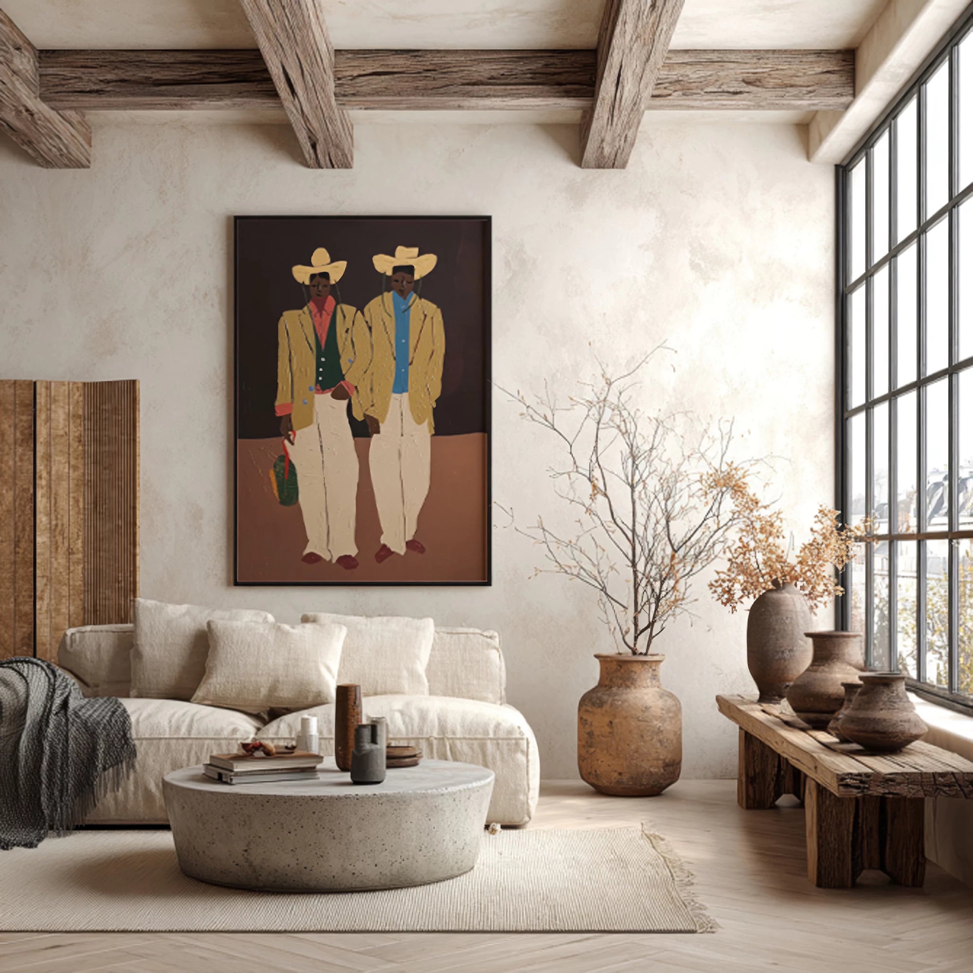 Stylish Cowboy Duo Western Modern Canvas Wall Art #AB552