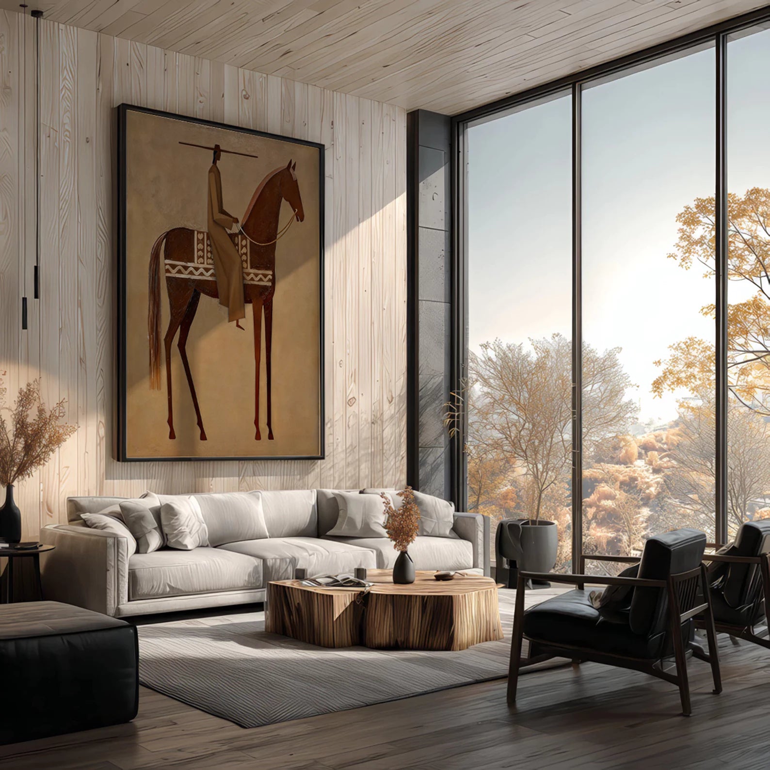 Minimalist Chestnut Horse & Figure Wall Art #AB560