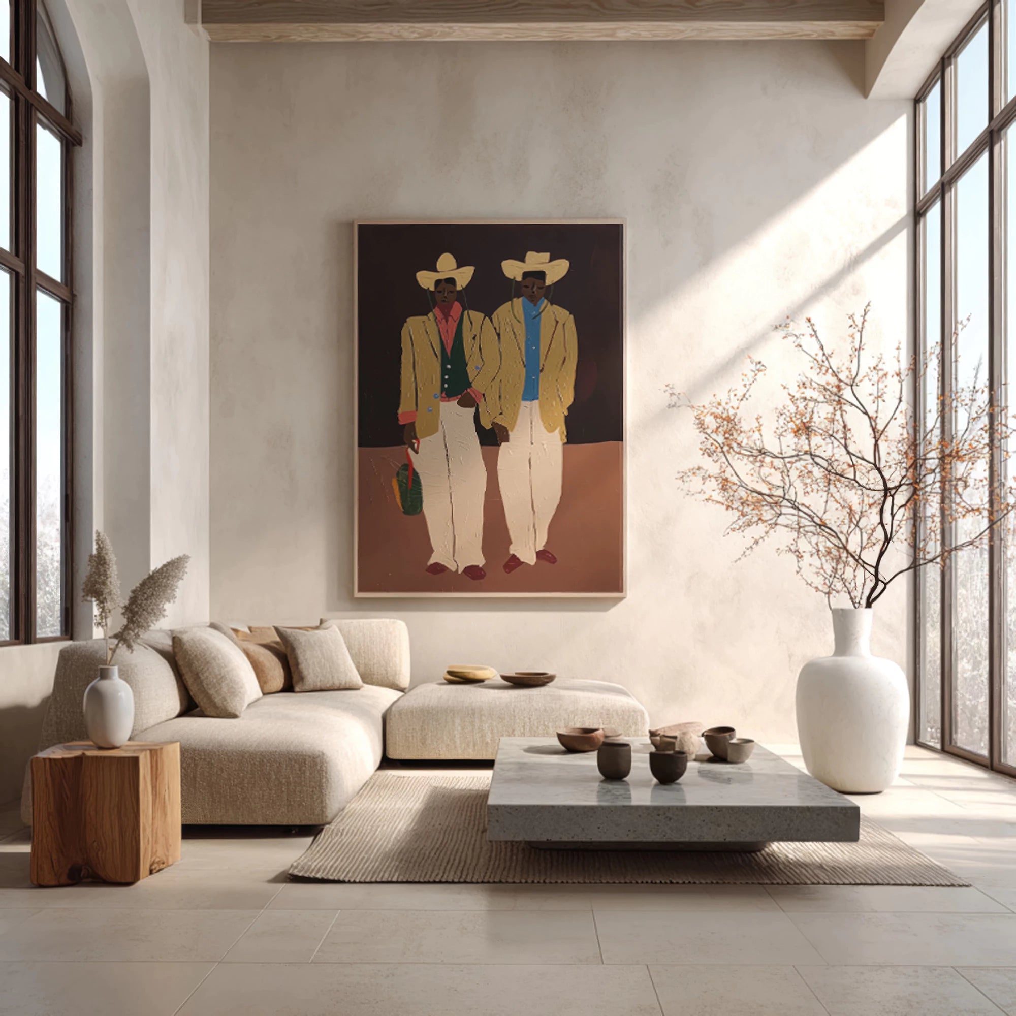 Stylish Cowboy Duo Western Modern Canvas Wall Art #AB552