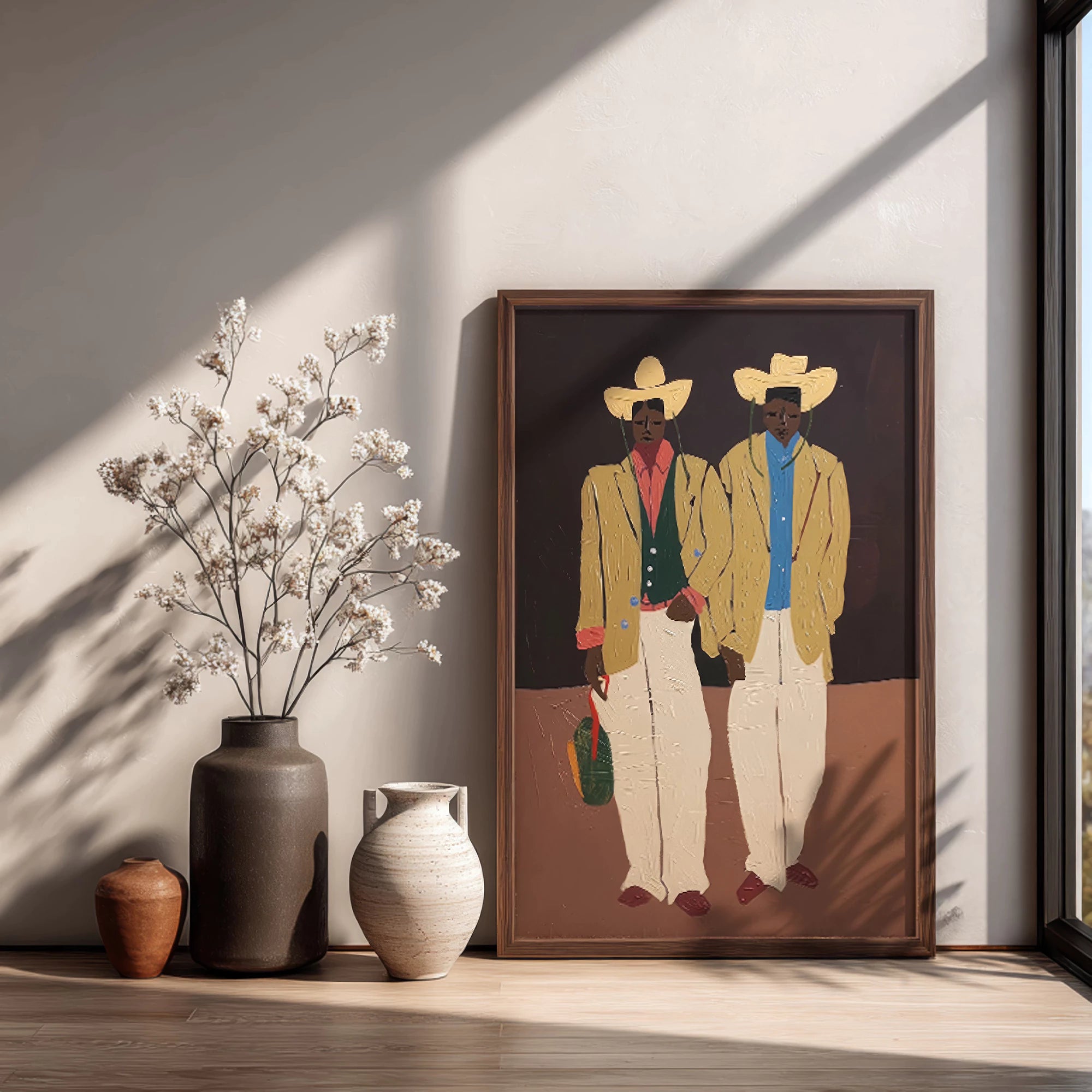 Stylish Cowboy Duo Western Modern Canvas Wall Art #AB552