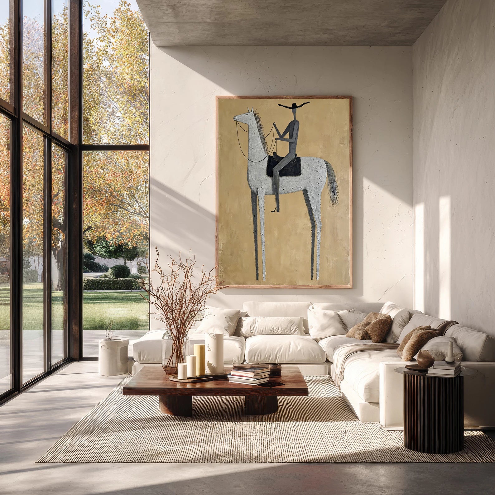 Minimalist Grey Horse Rider Wall Art #AB559