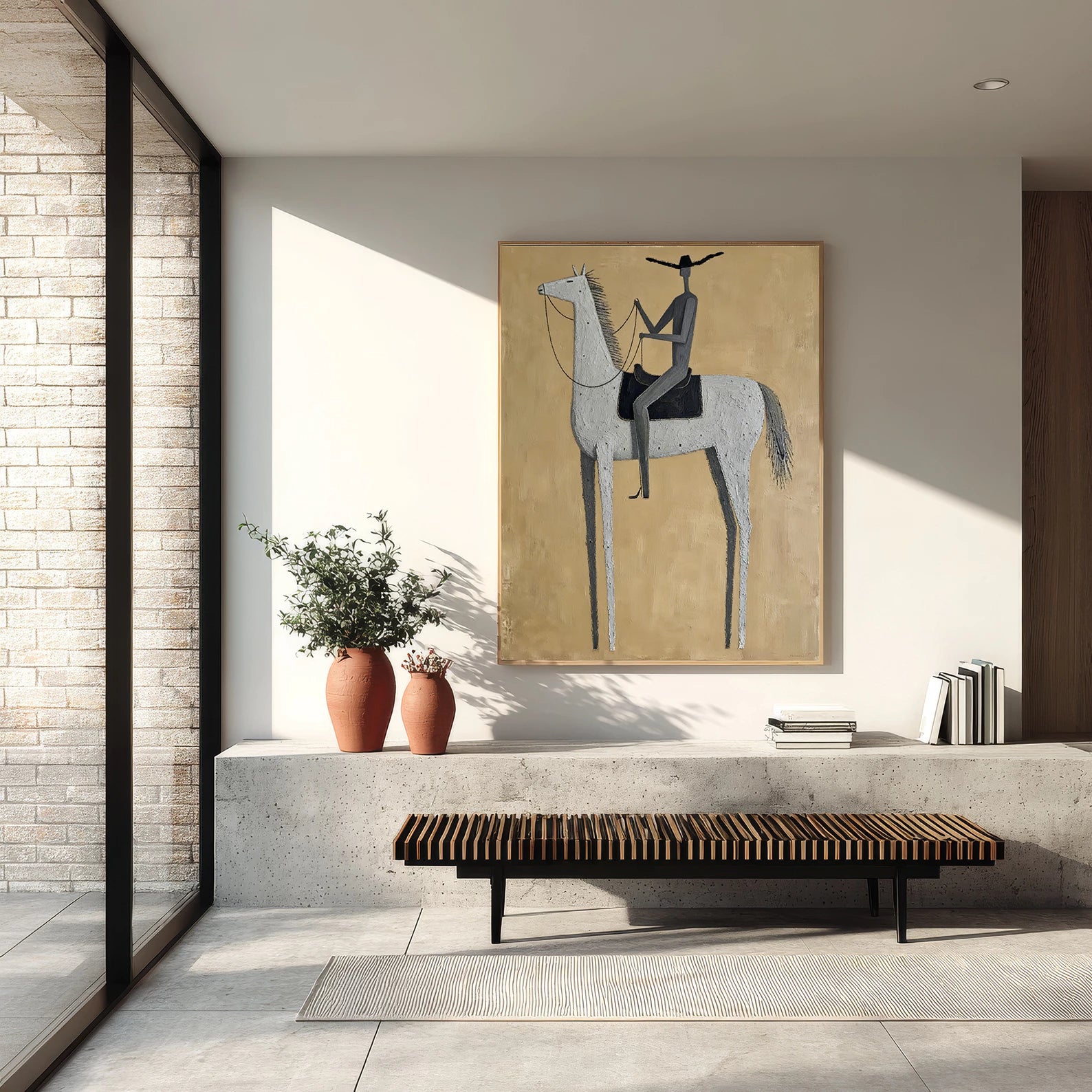 Minimalist Grey Horse Rider Wall Art #AB559