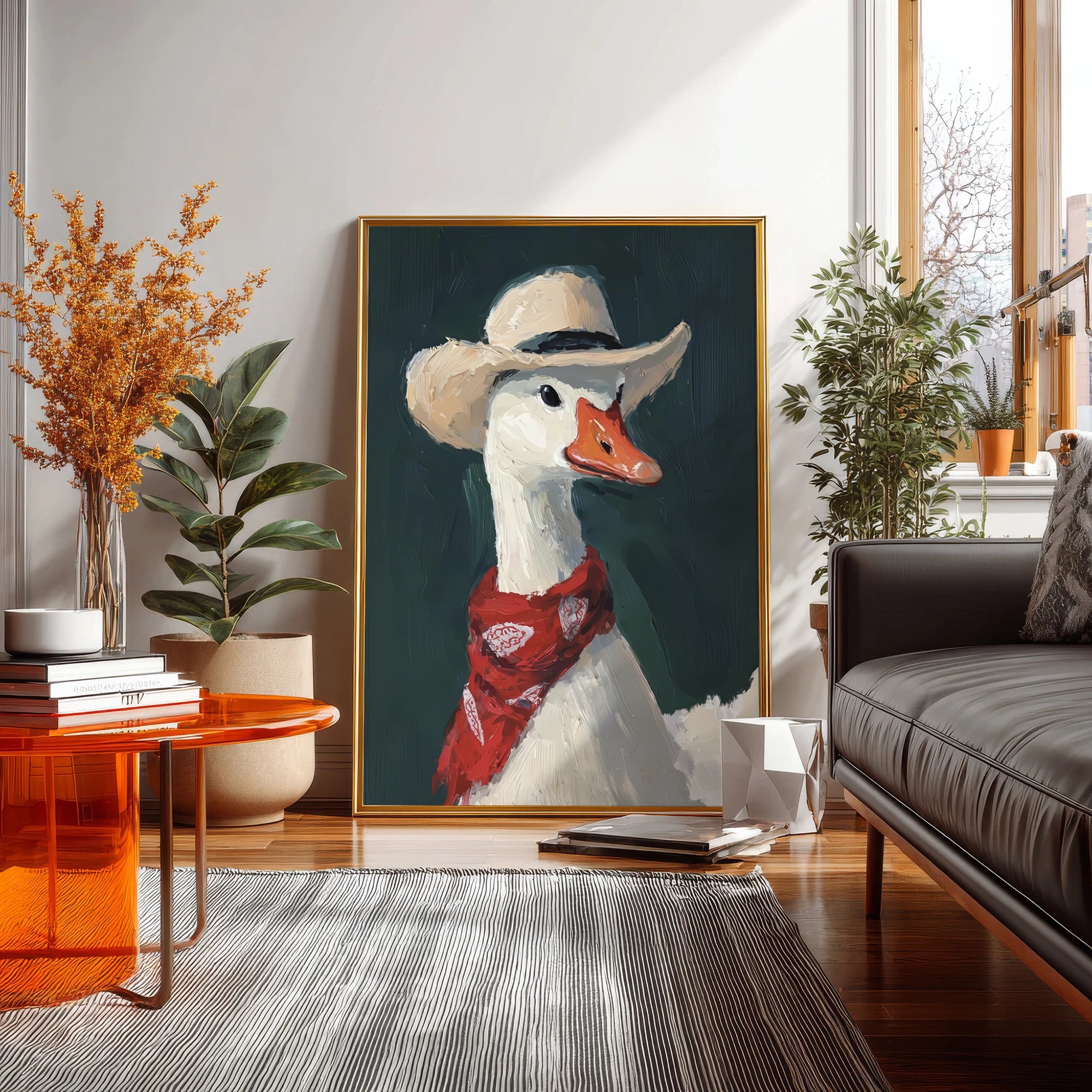 Hand-Painted Cowboy Duck Oil Painting #AM123