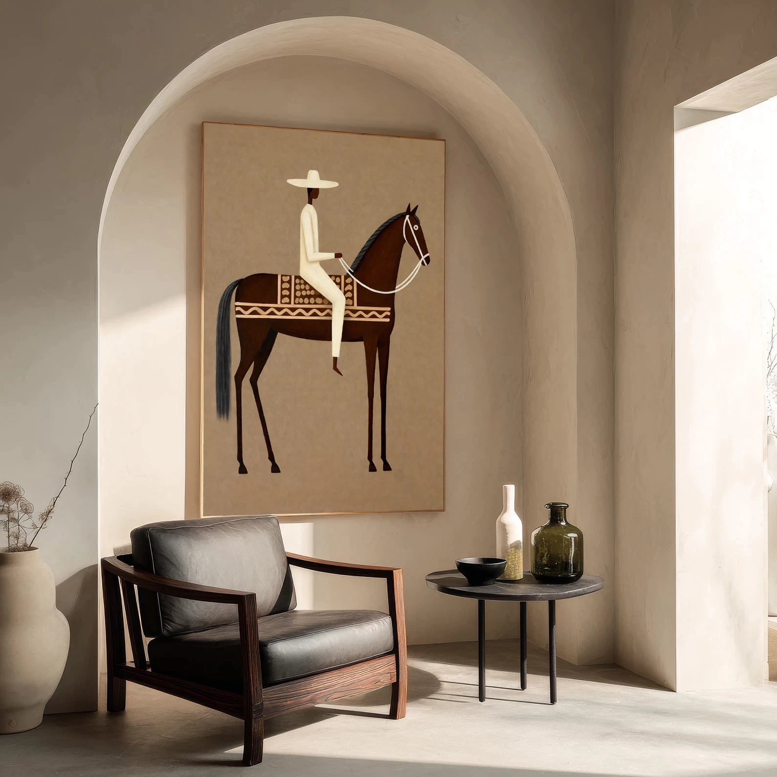 Minimalist Cowboy on Horse Wall Art #AB556