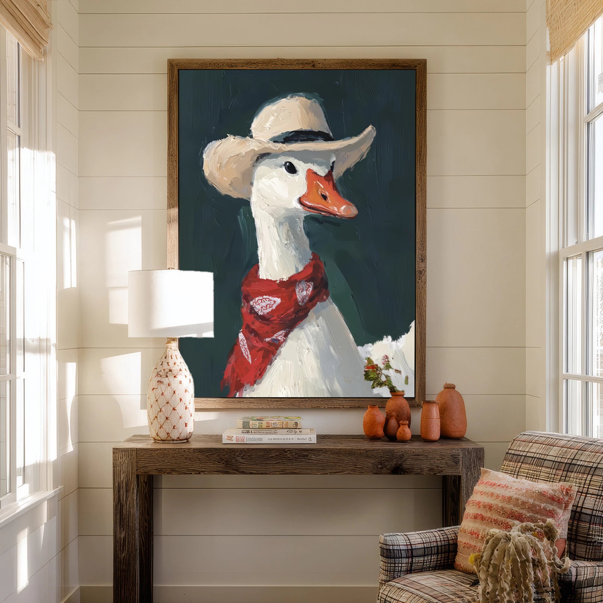 Hand-Painted Cowboy Duck Oil Painting #AM123