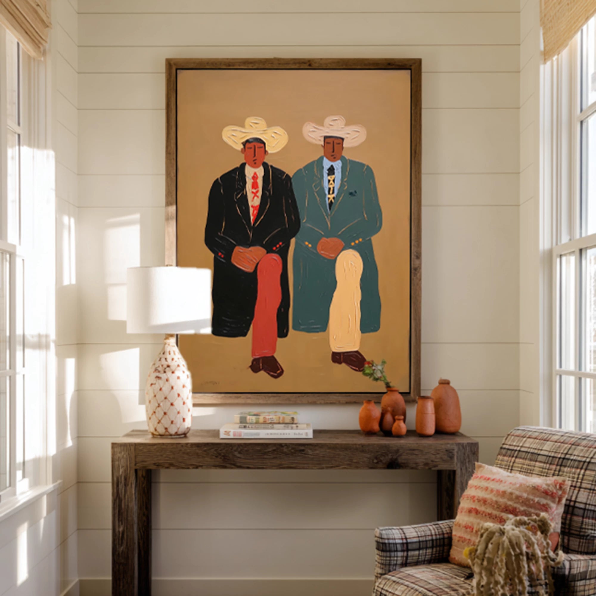 Vintage Western Cowboy Sitting Canvas Art #AB549