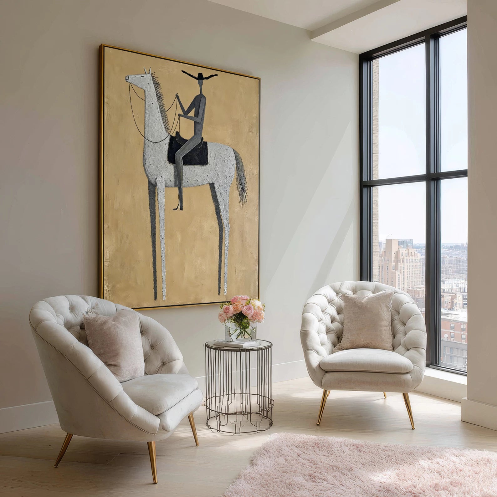 Minimalist Grey Horse Rider Wall Art #AB559