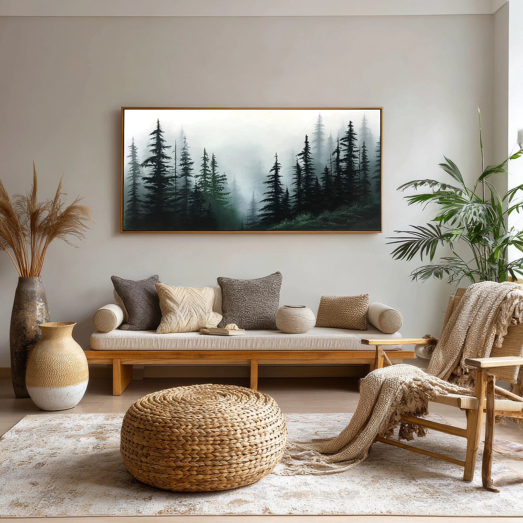 Dark Green Foggy Forest Wall Art #FT67