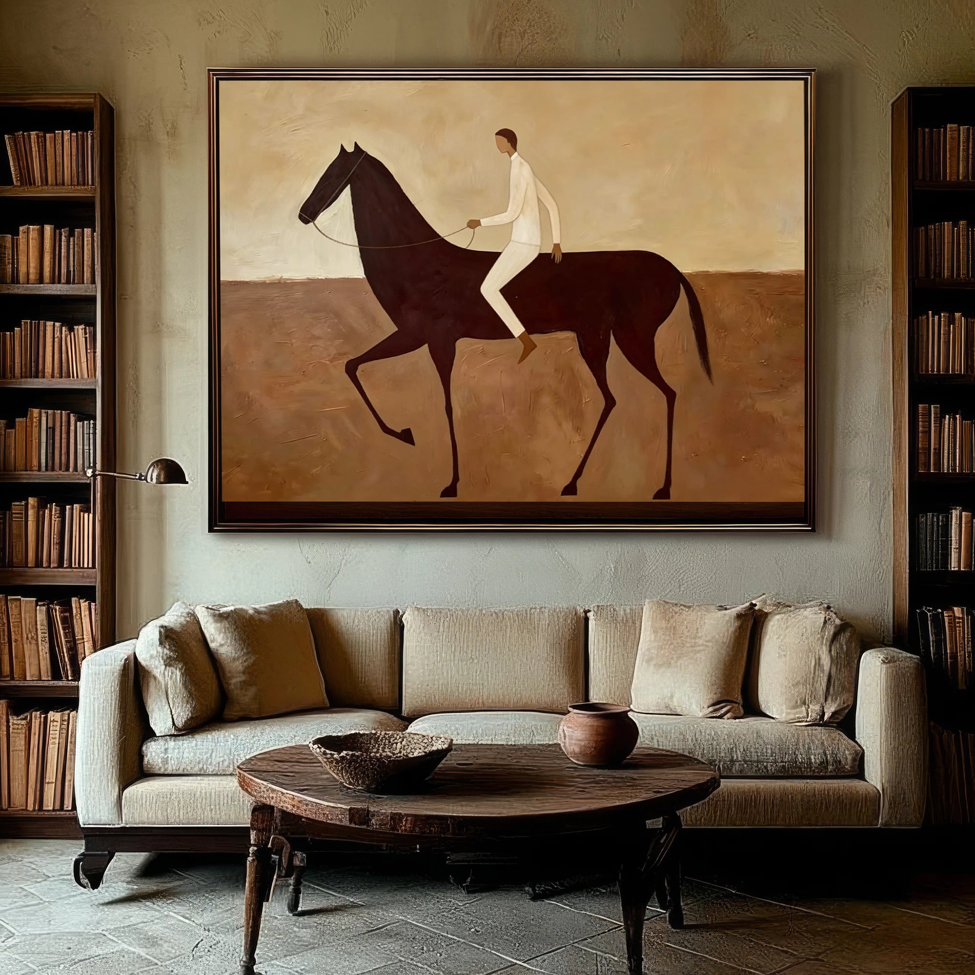 Warm Brown & Cream Horse Rider Oil Painting #AB624