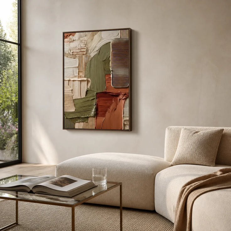 Multi-Tone Textured Wall Art, Terracotta & Sage Abstract Oil Painting for Entryway #9YB335I5