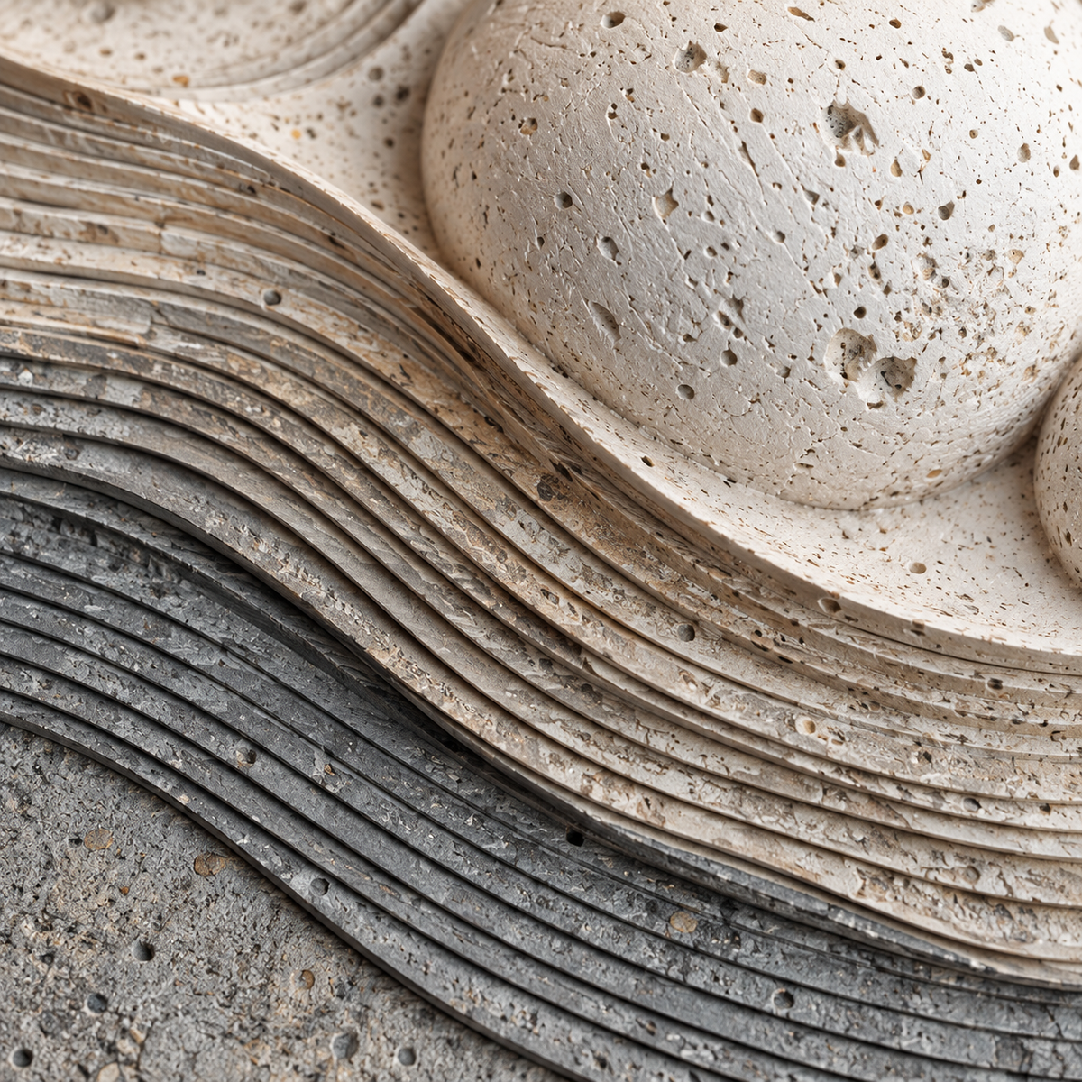 Warm Neutral Textured Wall Art for Living Room, Layered Abstract Waves and Spheres #H7OMN2PB