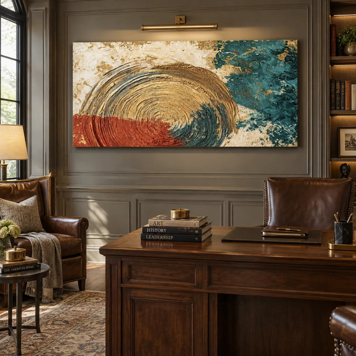 Teal and Rust Textured Abstract Wall Art for Living Room, Modern Organic Statement Painting #369DGNS0