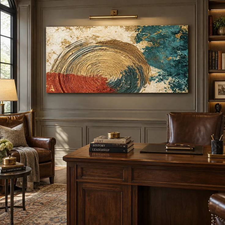 Teal and Rust Textured Abstract Wall Art for Living Room, Modern Organic Statement Painting #369DGNS0