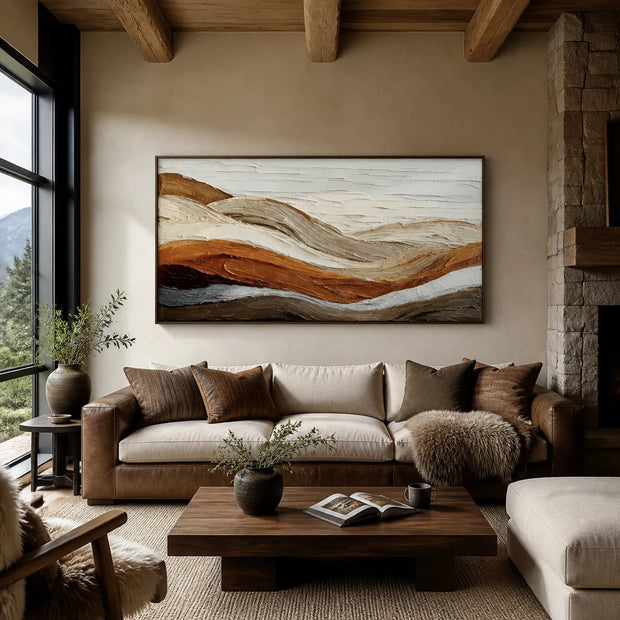 Warm Earth Textured Wall Art – Layered Terracotta & Cream Abstract Landscape Painting, Horizontal Canvas for Living Room & Office #I2GCT421