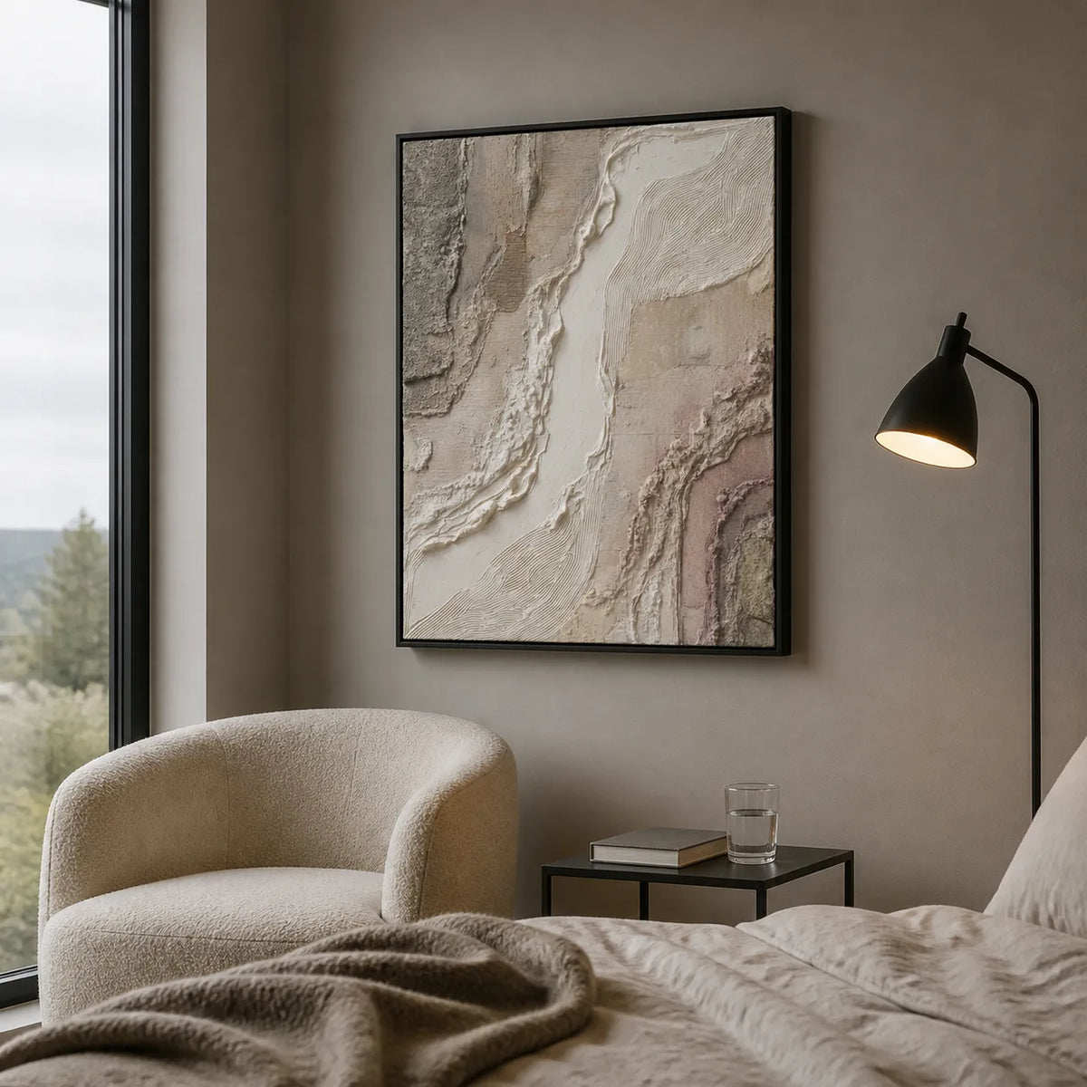 Warm Taupe and Ivory Textured Abstract Wall Art for Living Room #EF60LR2B