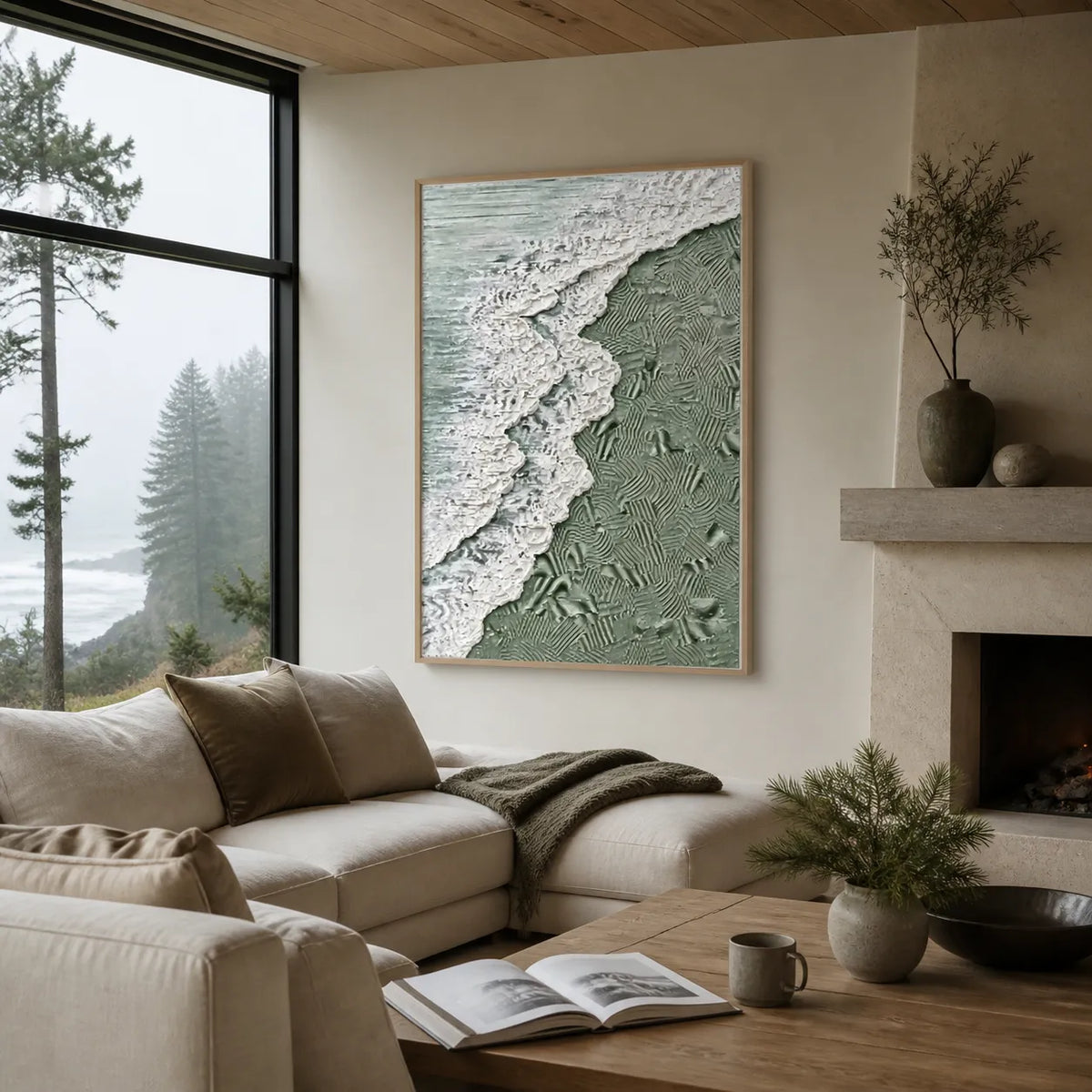 Sage Green Textured Wall Art, Sculptural Wave Abstract Oil Painting #WT3HDRBI