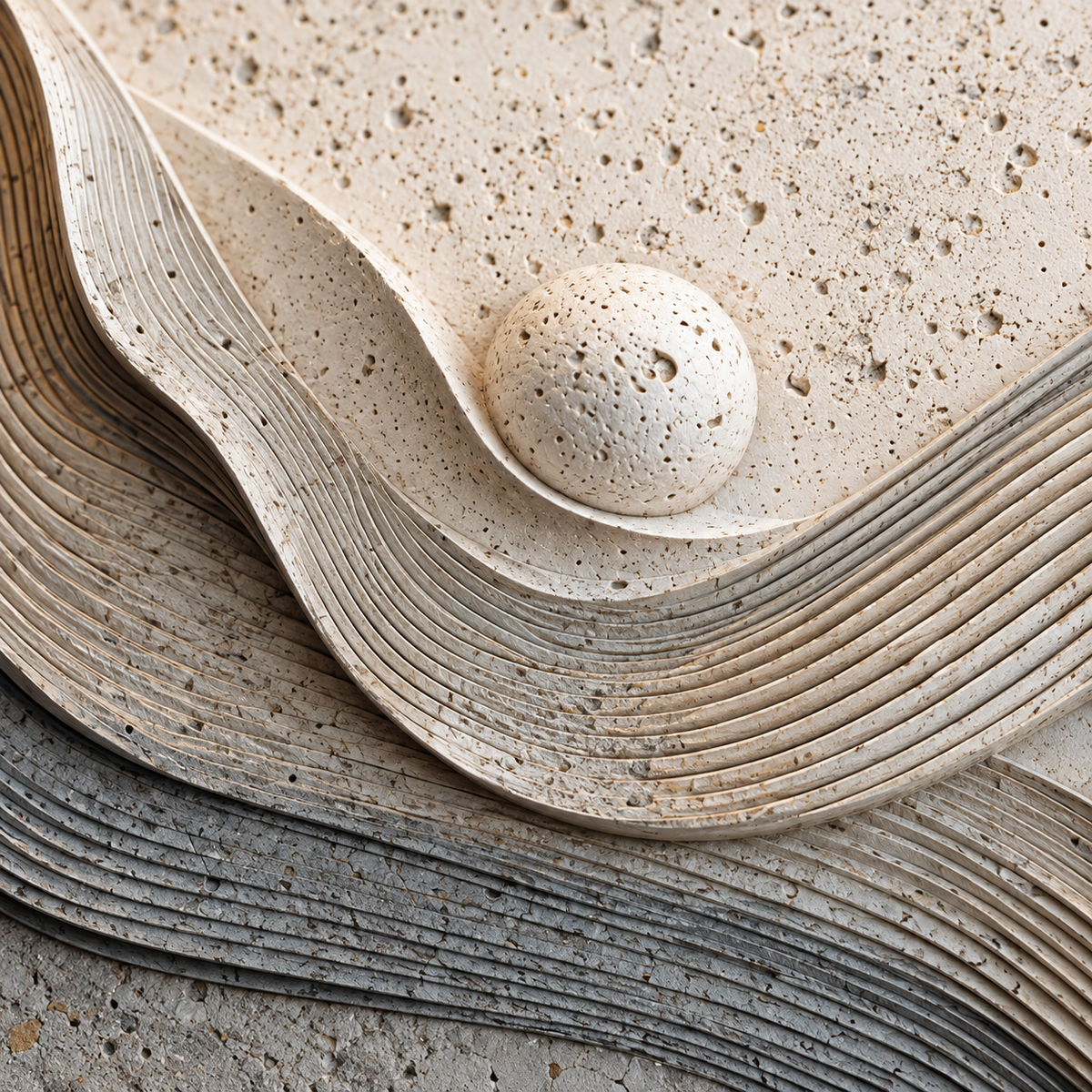 Warm Neutral Textured Wall Art for Living Room, Layered Abstract Waves and Spheres #H7OMN2PB